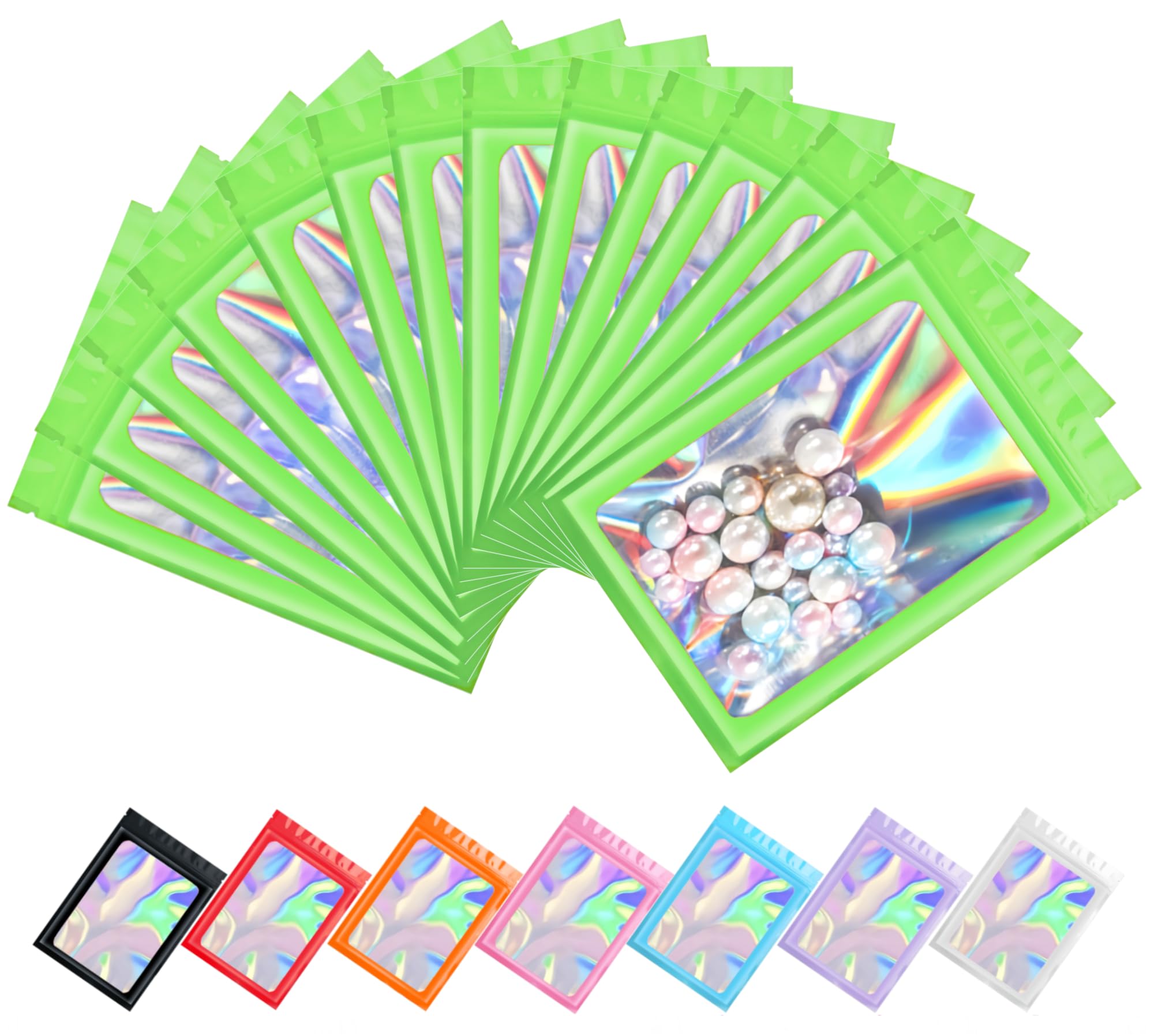 Plaphy 100pcs Resealable Holographic Bags, Mylar Bags (Green, 16 x 24 cm) โ image 1