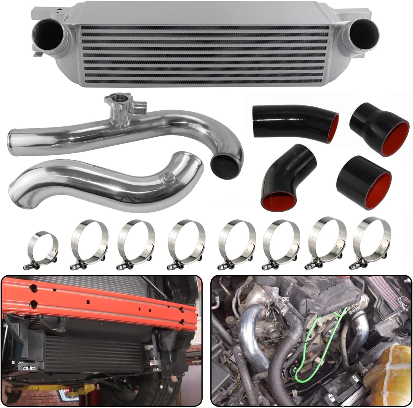 Performance Intercooler Kit for Ford Mustang Ecoboost 2.3L 2015-2020 (Silver, Intercooler Kit)