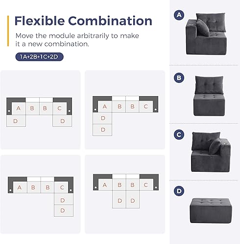 Miniatura 9 de MAXYOYO Sofá modular, moderno en forma de U con 2 otomanas, sofá en una caja, silla copetuda de 6 asientos sin hueso para sala de estar, no requiere
