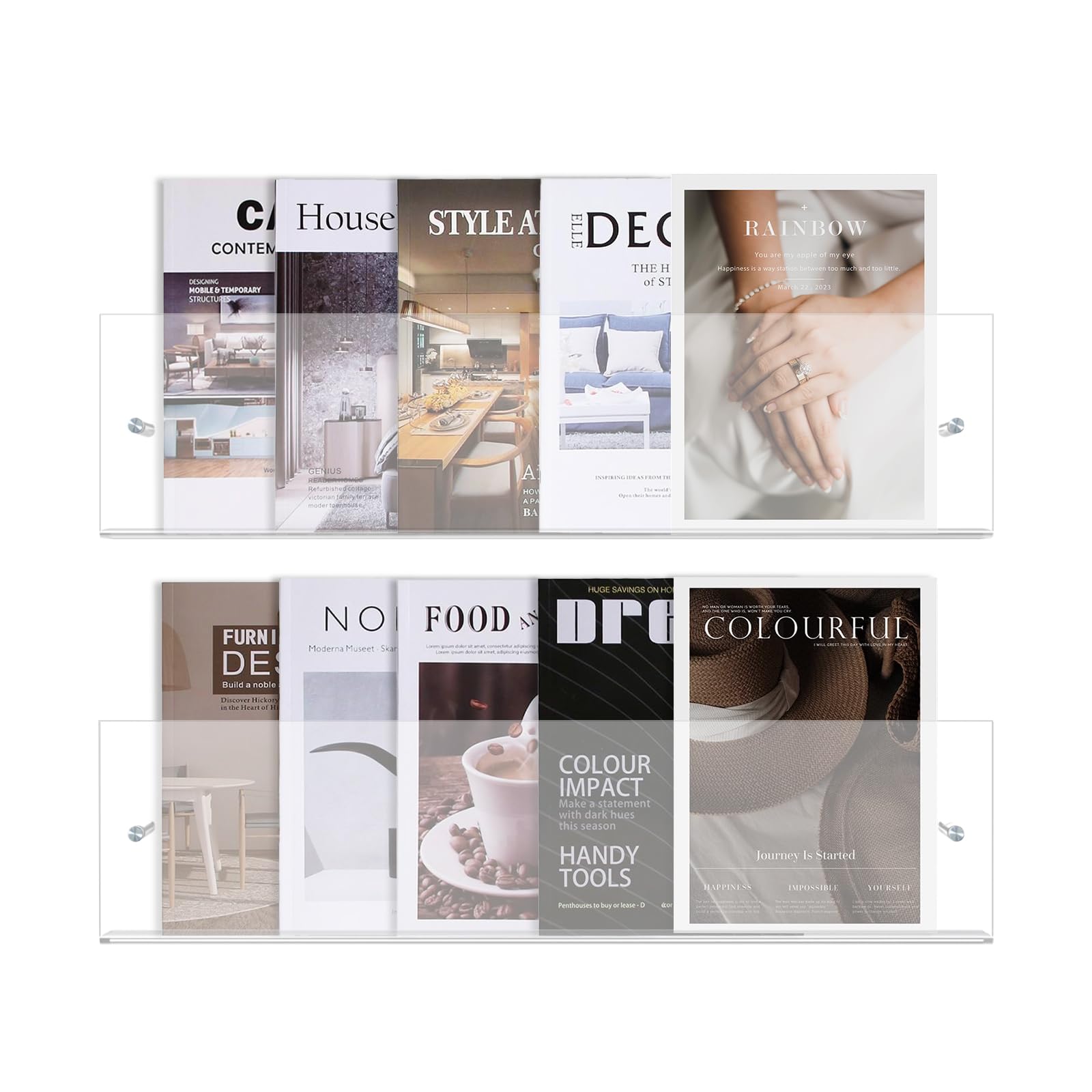DuvinDD 2PCS Porte-revues Muraux en Acrylique Transparent,Longueur 60CM | Porte Revue Mural Acrylique, Vinyle Etagère Mural, Étagère de Rangement Transparente pour la Maison, Le Bureau et Le Salon