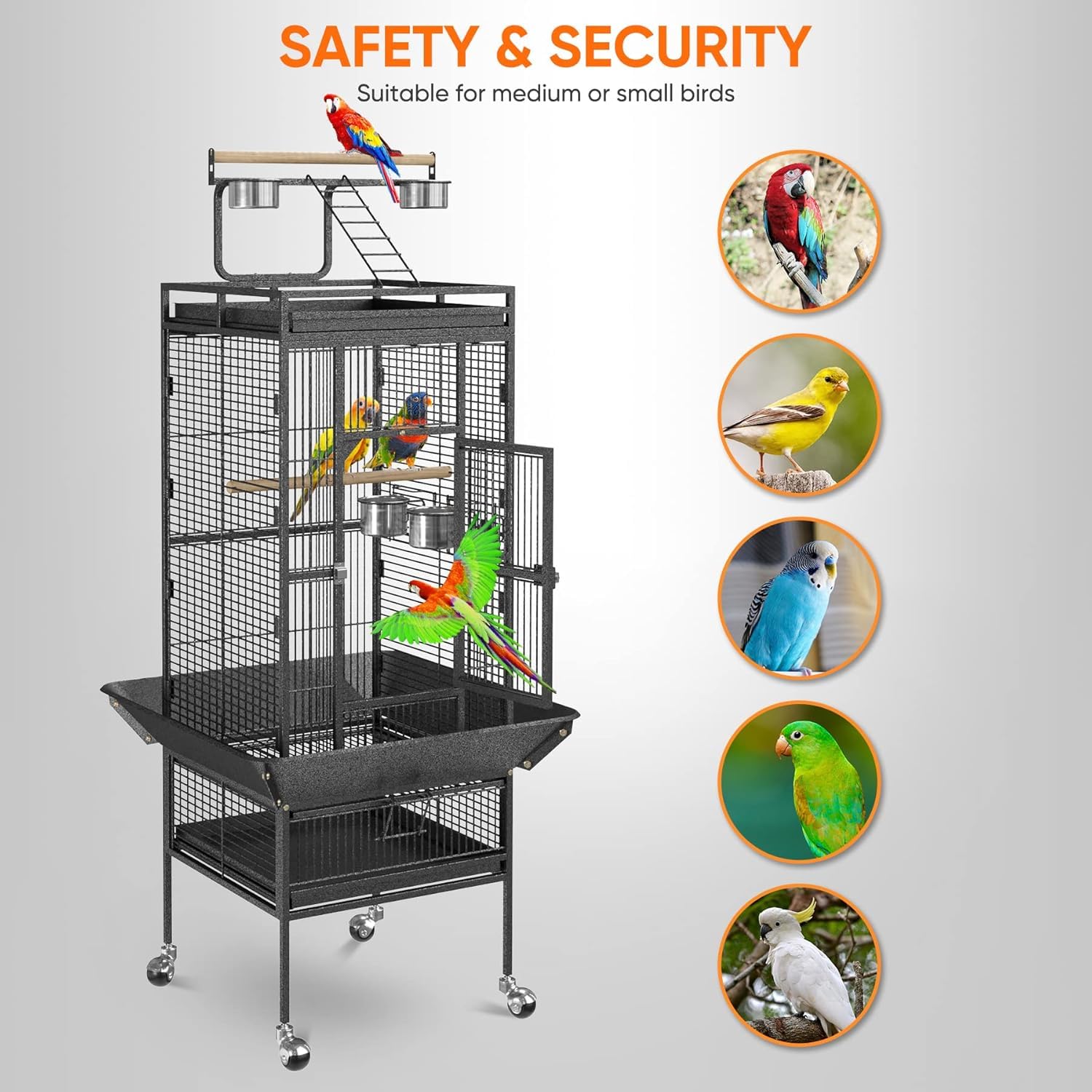 Jaula para Pájaros, Transportín Versátil para El Hogar Y Los Viajes, Fácil De Guardar, Ideal para Cacatúas, Loros, Periquitos, Cotorras, Cotorras, Palomas Y Otras Aves Black