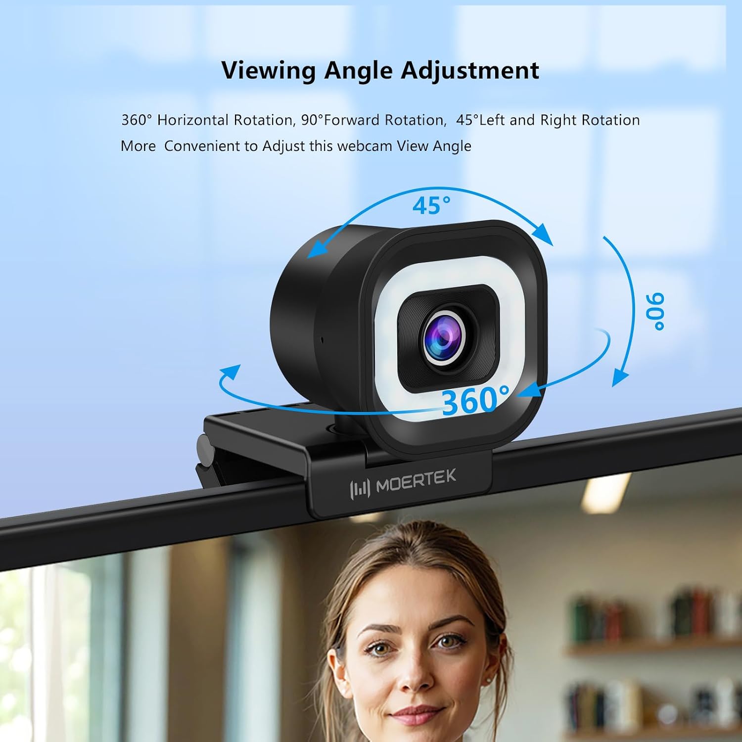 4K Webcam with 5-Level LED Light, 12MP Camera, USB Webcam with Dual Noise-canceling Microphones, PDAF Fast Auto Focus, Remote Control, 360° Rotation, Perfect for Live streaming, Online Meeting