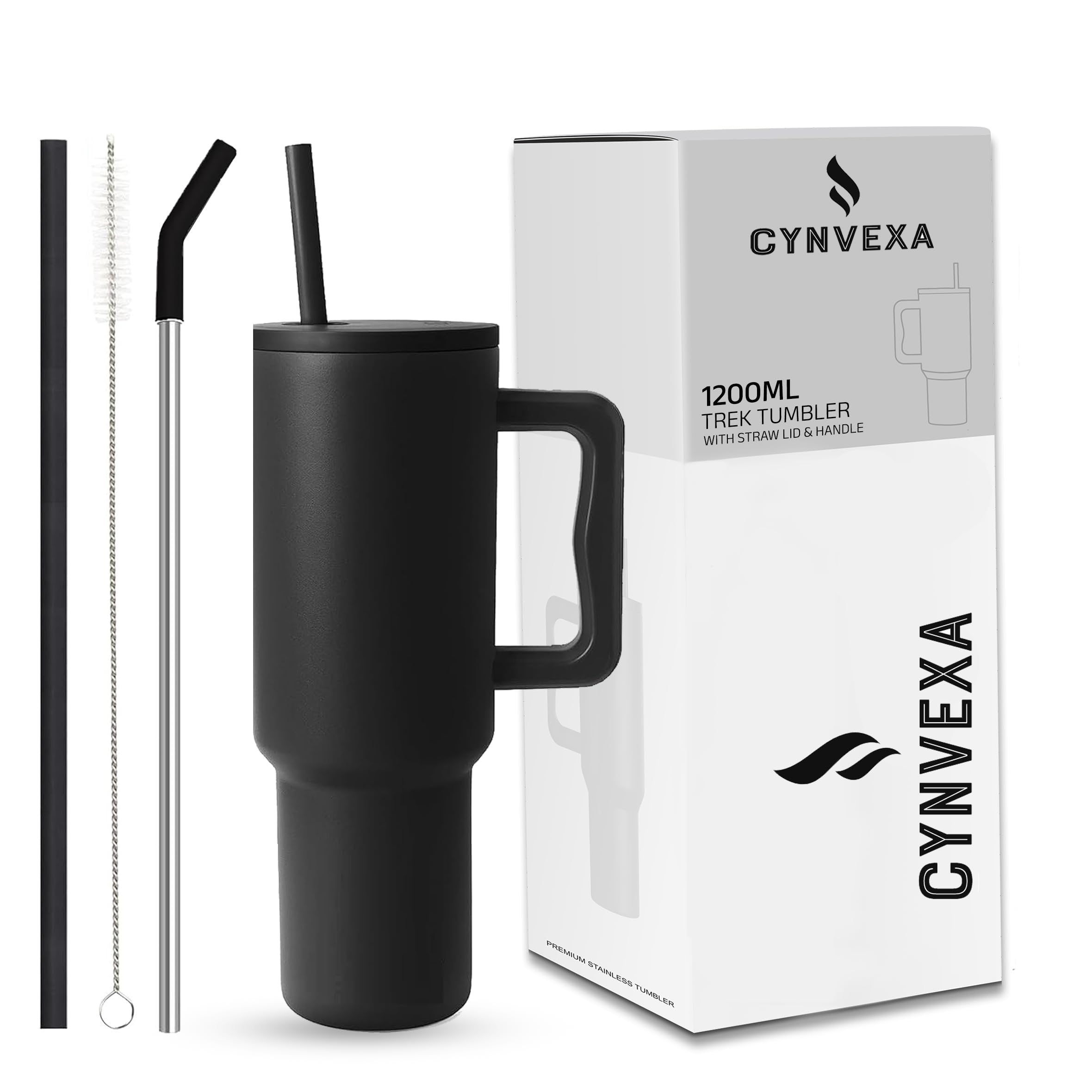 Tumbler with lid and Straw 1200ML Cup Stainless Steel Vacuum Insulated Tumbler for Water, Iced Tea or Coffee 1.2L Office Gym Travelling (40 - Oz - Black)