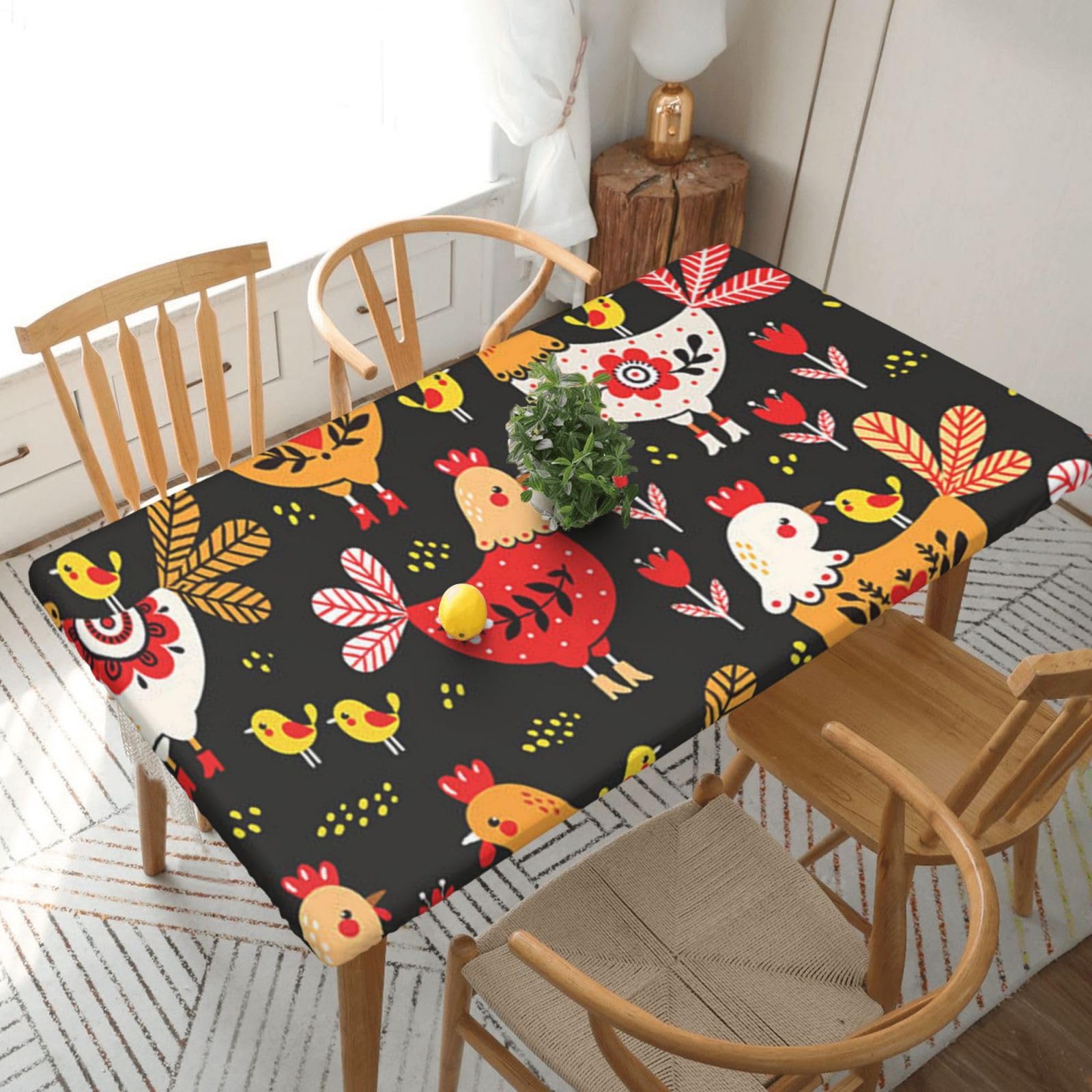 BNVSADC Cute Rooster Chickens Printed 5FT Tablecloth Polyester Kitchen Water Resistant Table Cloth Dining Table Decoration Table Covers, 152x76 CM