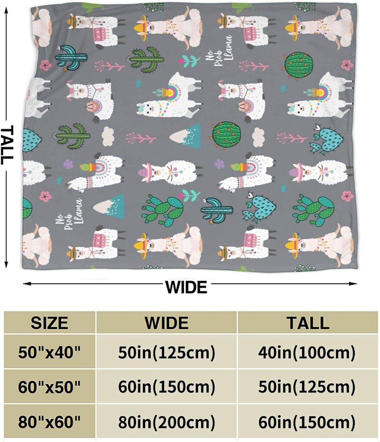 Llama Alpaca Soft Warm Throw Blanket Lightweight Flannel Fleece Bed Blanket Gift for Boys Girls Adults Or Pet Chair Couch Microfiber Blankets 50"X 40" - Image 3