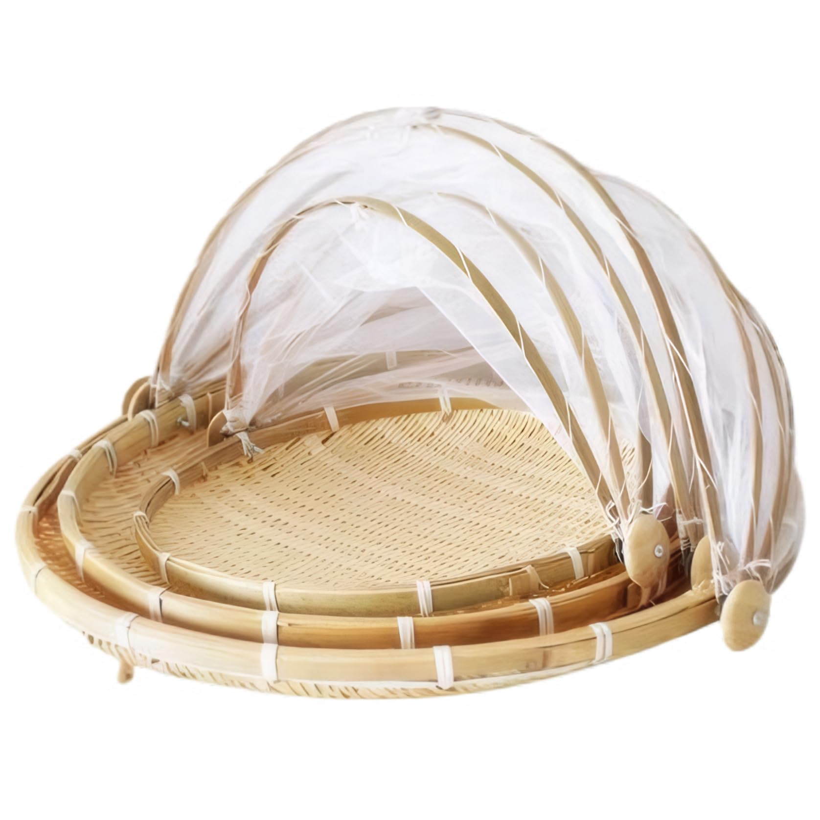 3PCS/Set Food Covers for Outside Mesh Natural Woven Round Food Tent Dustproof Collapsible Outdoor Covers for Kitchen Vegetable Fruits Bread Storage..