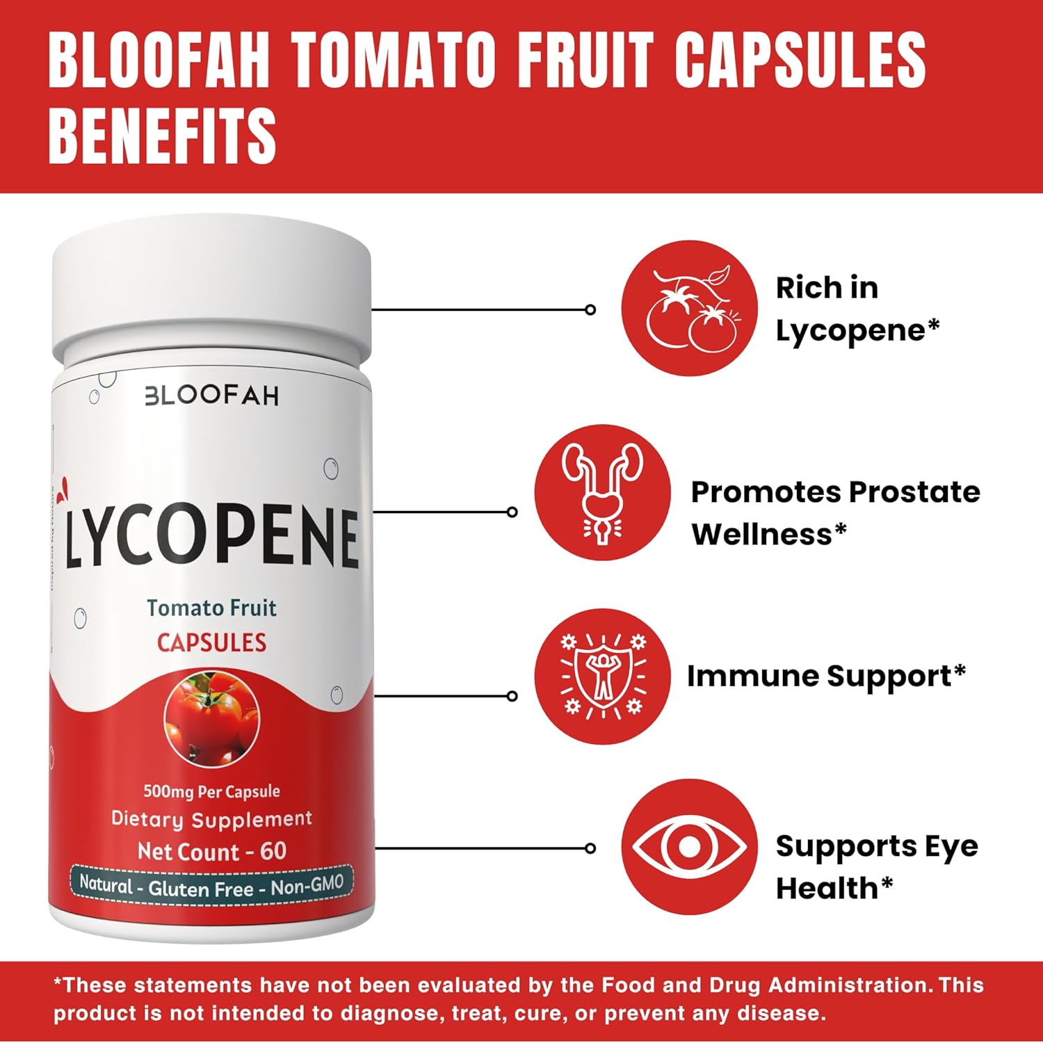 Lycopene Supplement Capsules 500mg – Tomato Fruit Powder with Natural Lycopene for Antioxidant & Daily Wellness Support | Gluten Free, Non-GMO (60 Count (Pack of 1)) - Image 4