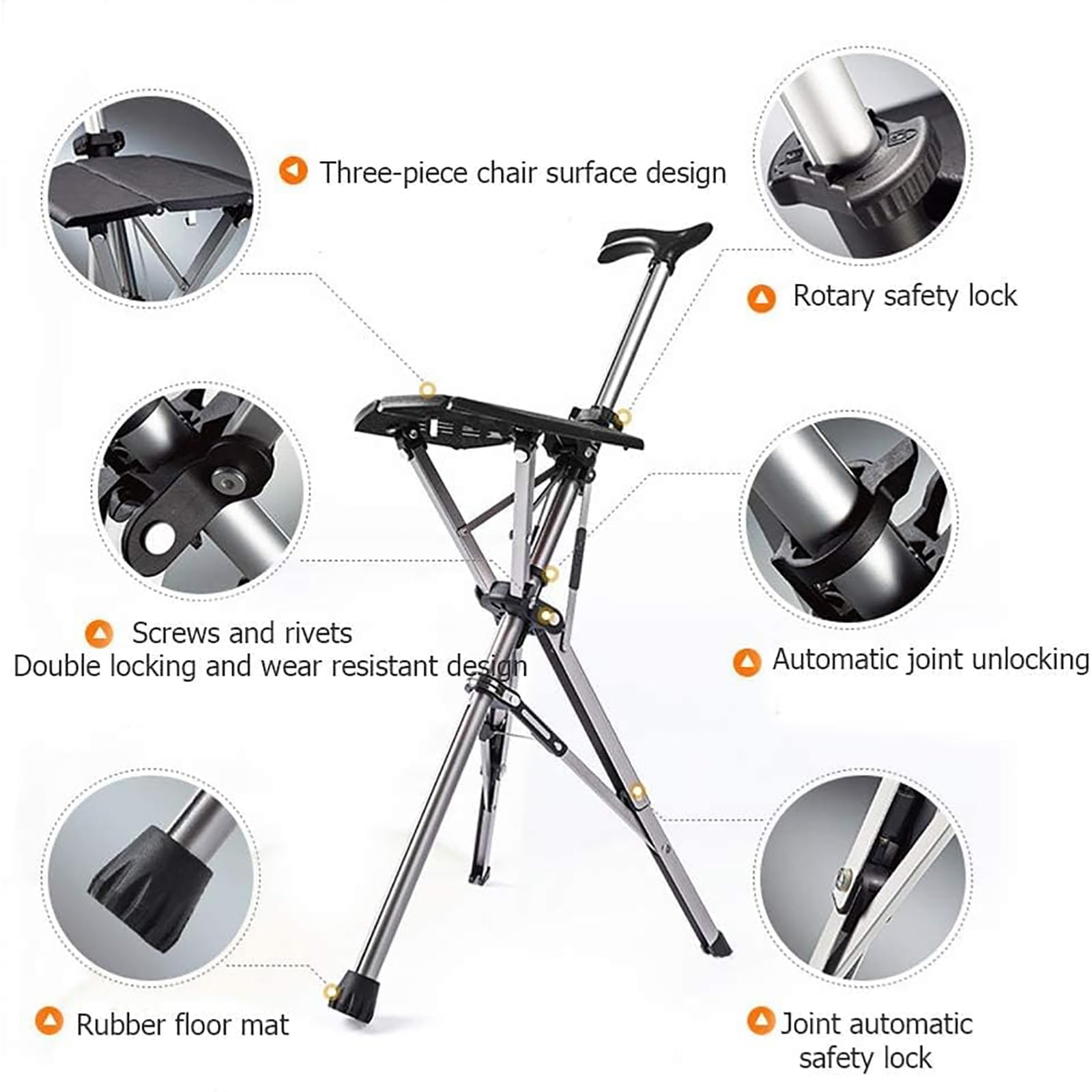 NYCDA Sedia Pieghevole Bastoncini da Trekking in Lega di Alluminio, Bastone con Sedile, Bastoni da Passeggio per Anziani Canne da Uomo, Outdoor Lti- Purpose Travel Assist Walking Stick Leggero