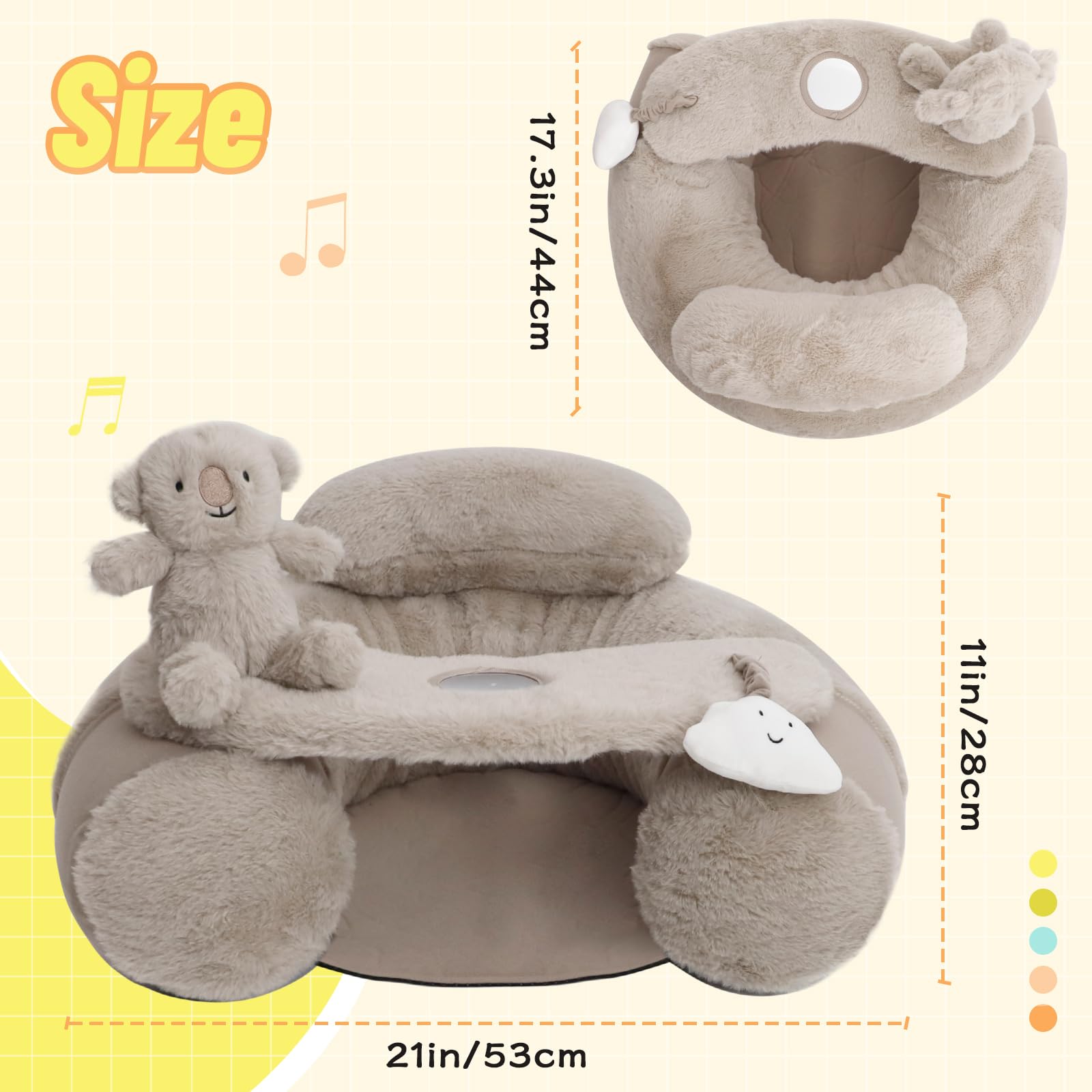 KAKIBLIN Siège de bébé gonflable avec housse pour bébés de 3 à 36 mois, portable, siège gonflable pour s'asseoir et jouer (gris)
