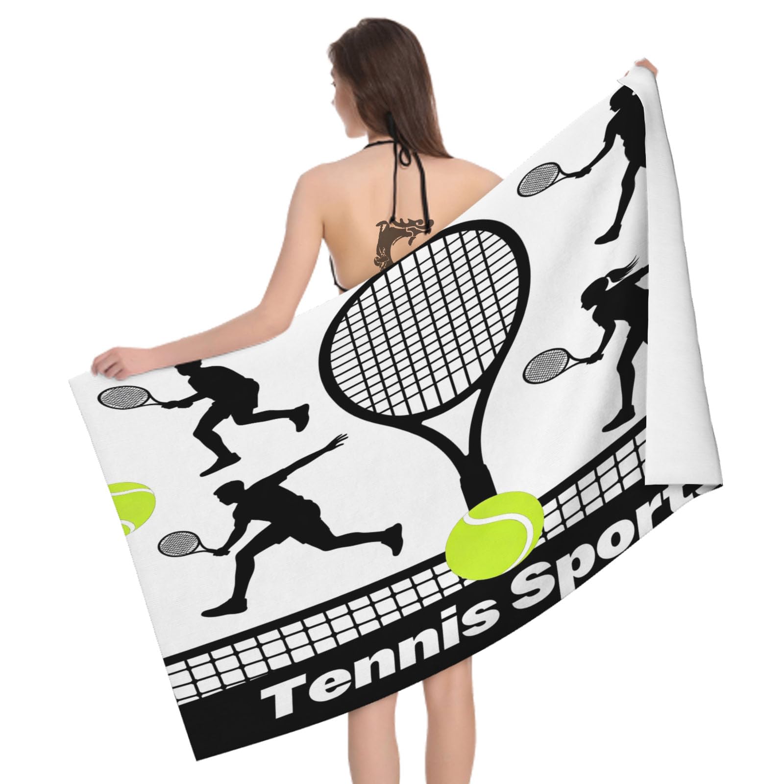 Leichong 3D Tennis Beach Towel Microfiber Soft Quick Dry for Adults, Tennis Racket Bath Towel Lightweight Soft Absorbent for Travel Swimming Pool Sports, 75 x 150 cm