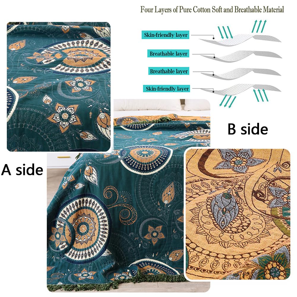 DONEUS Boho-Überwurfdecke für Bett – 100 % Baumwolle, doppelseitig, rustikale Steppdecke, Sommerdecke, Reise-Heimdekoration, große Bettdecken, ganzjährig, warme Decke für Sofa, Couch, Bett, Stuhl
