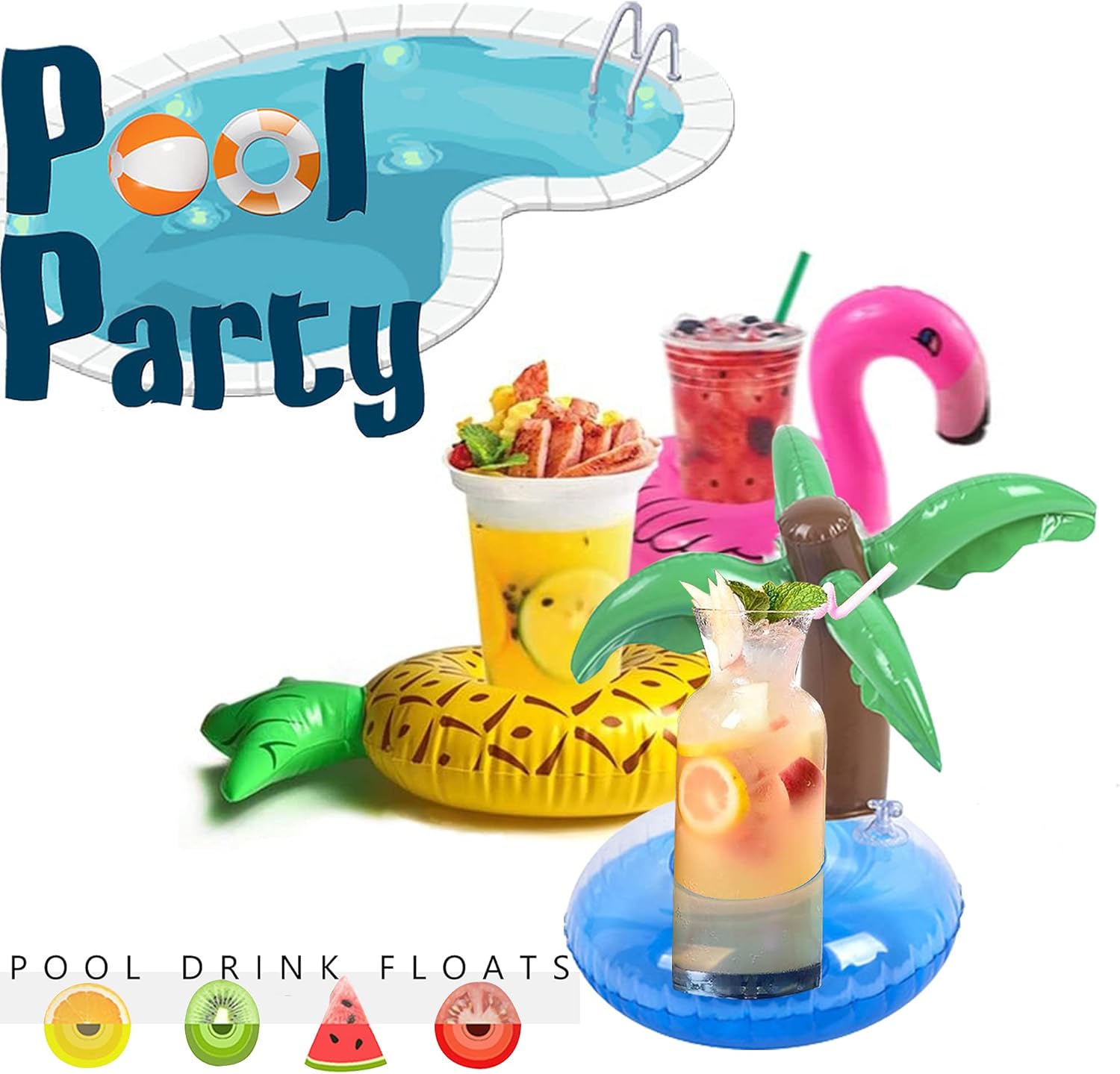 Dog Pool Floats Set, Dog Float Raft with Collapsible Dog Bowl, Non-Toxic Floating Dog Water Toys for Small Dog, Puppy and Doggies, Coconut Tree