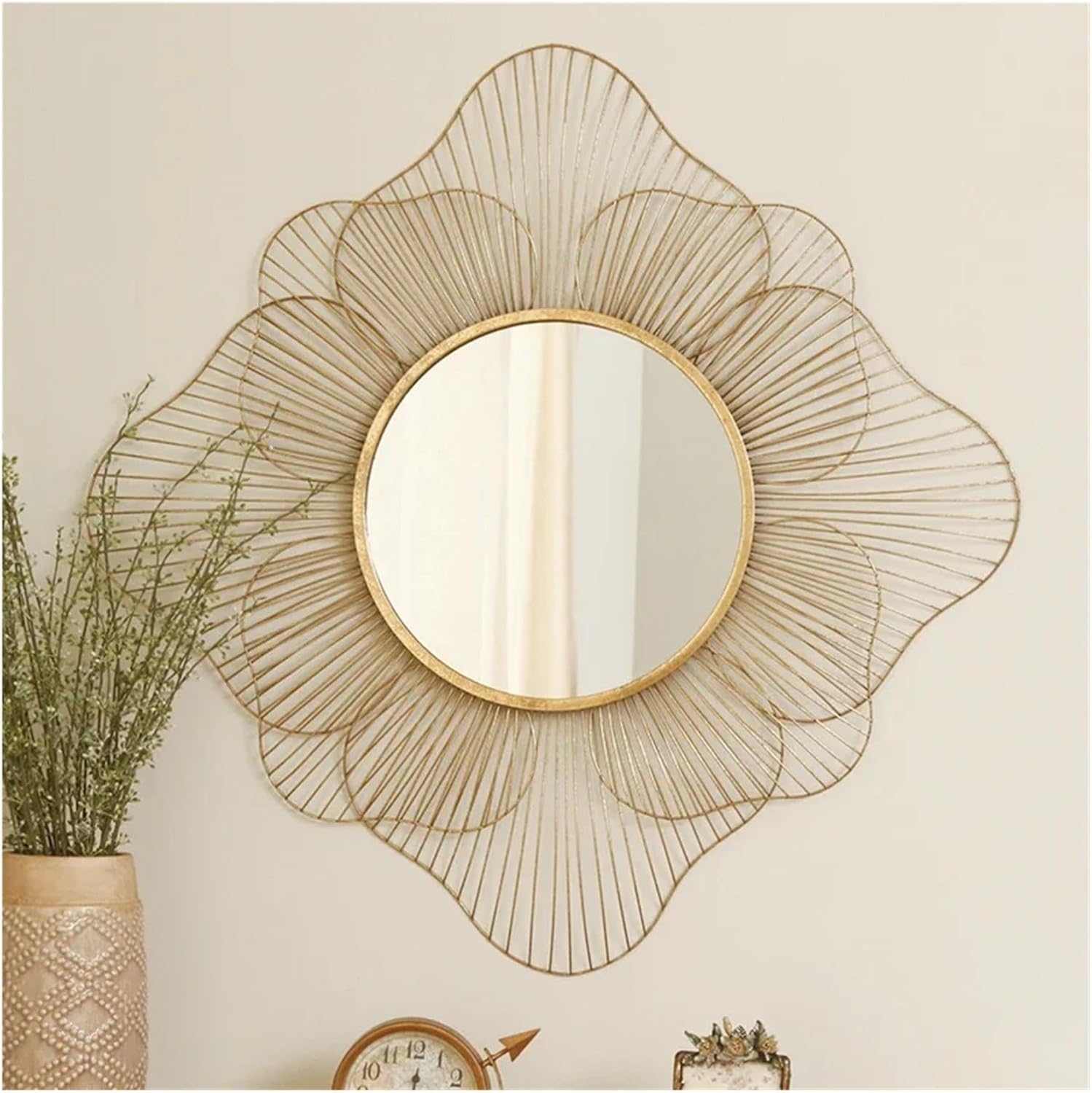32x32 Inch Shower Mirror Gold Makeup Hair Cut Bathroom Mirror Decor Aesthetic Bedroom Decorative Mirrors,Mirrors