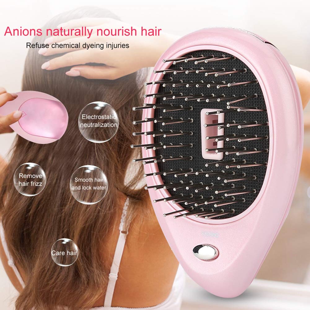 Spazzola elettrica portatile ionica mini spazzola per capelli pettine elettrico del cuoio capelluto massaggiante spazzola per la cura vibrazione massaggio pettine spazzola per capelli (rosa)