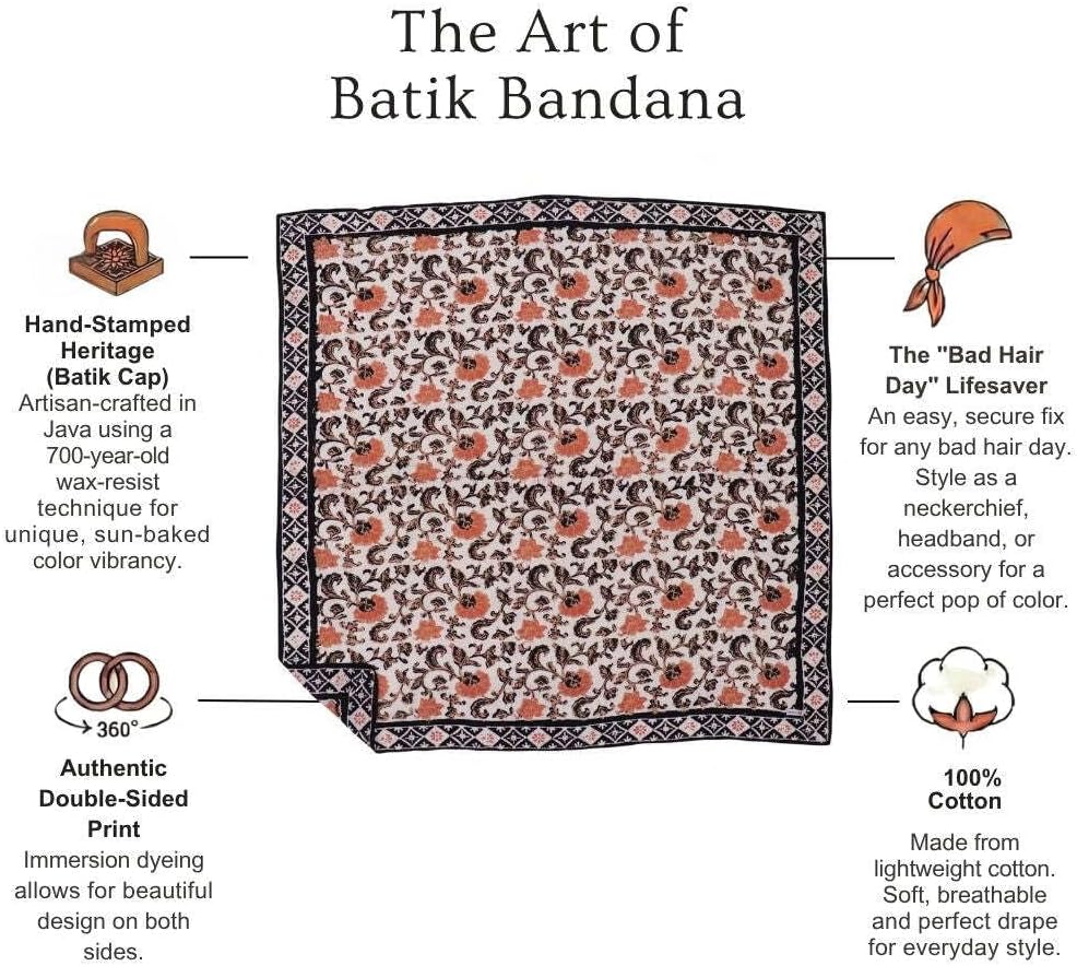 Kasih Co-op Large 39" Hand Dyed Batik Bandana, 100% Soft Cotton, Citrus Noir
