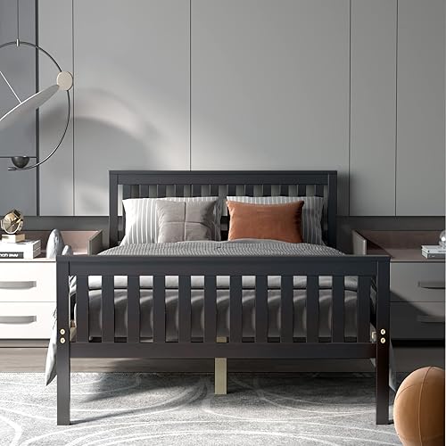 Miniatura 33 de NAFORT Base de cama de plataforma de madera individual con cabecero, base de madera maciza y soporte de listones de madera fuerte, base de colchón,