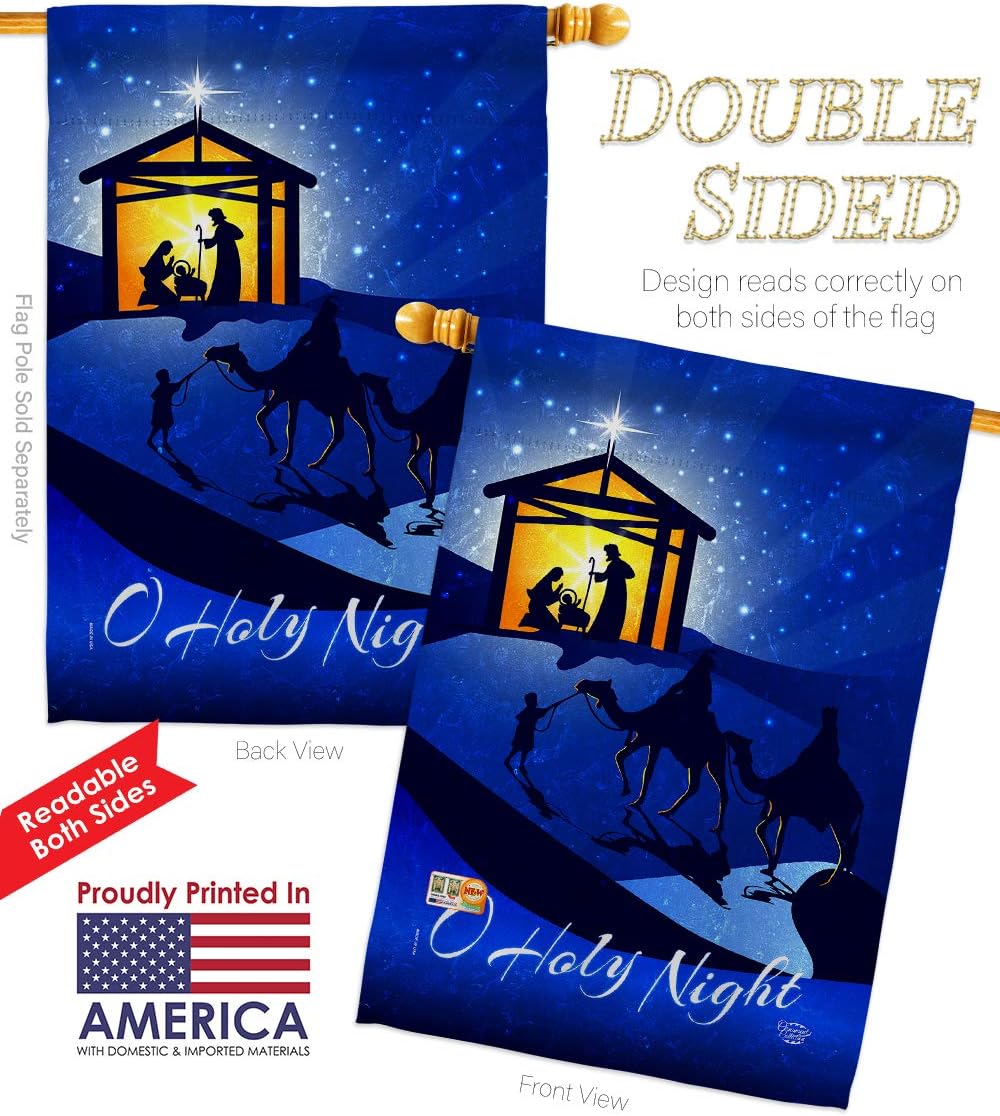 Star of Bethlehem House Flag Dowel Set Winter Three King Religious Holy Family Season Wintertime Christian Small Decorative Gift Yard Banner Double-Sided Made In USA 28 X 40