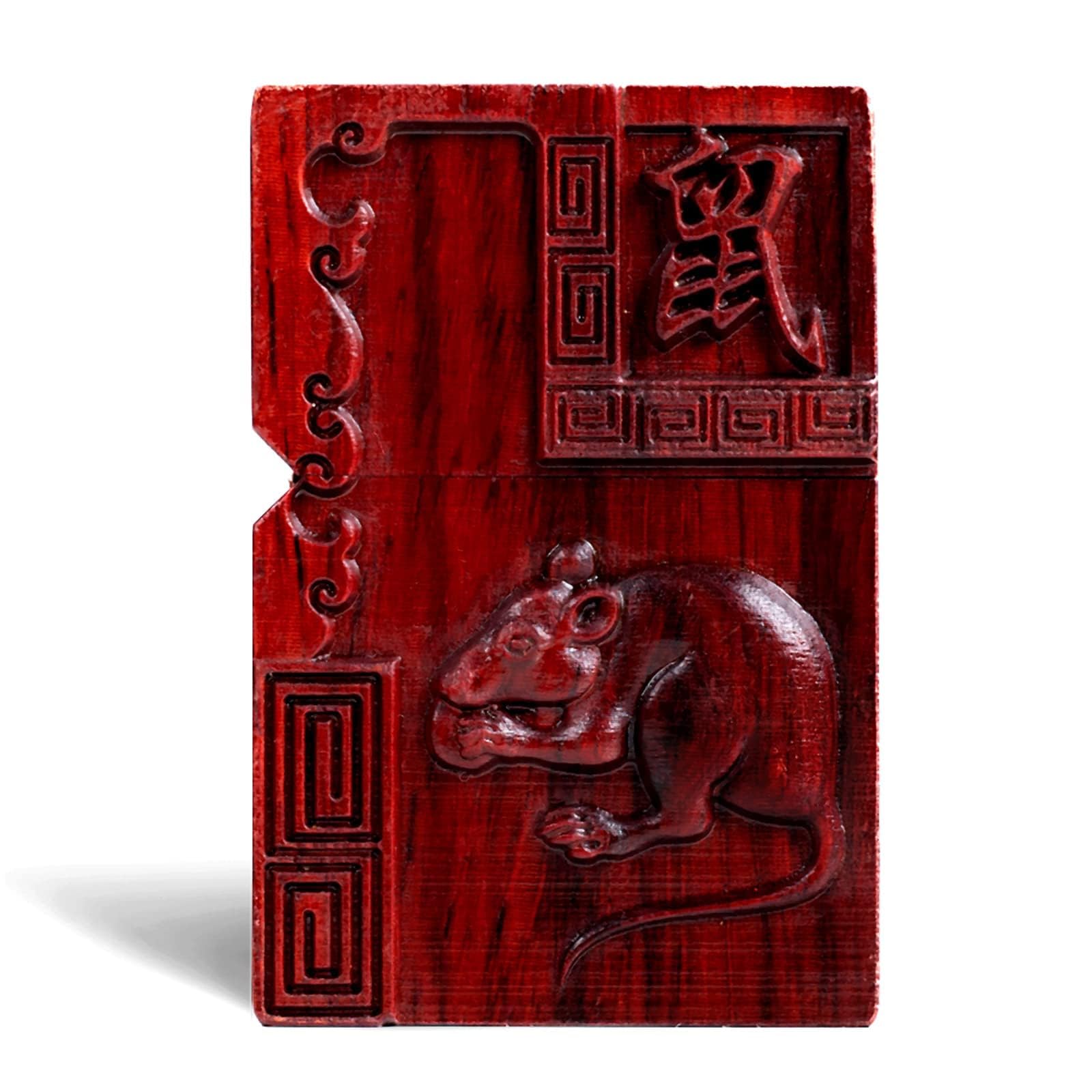 Zodiac Rat Meidai Natural Red Sandalwood Rosewood Carving Lighter，Replaceable For Zippo (Only Case), Compatible Insert Size 3.6Cm * 1.2Cm * 5Cm，Lighter Housing (Zodiac Rat)