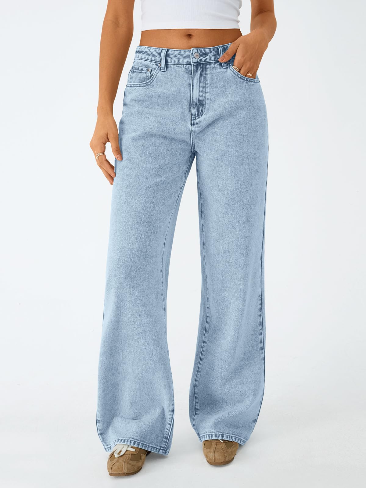 Trendy Queen Women's High Waisted Straight Wide Leg Jeans, Comfort Stretch Baggy Denim Pants