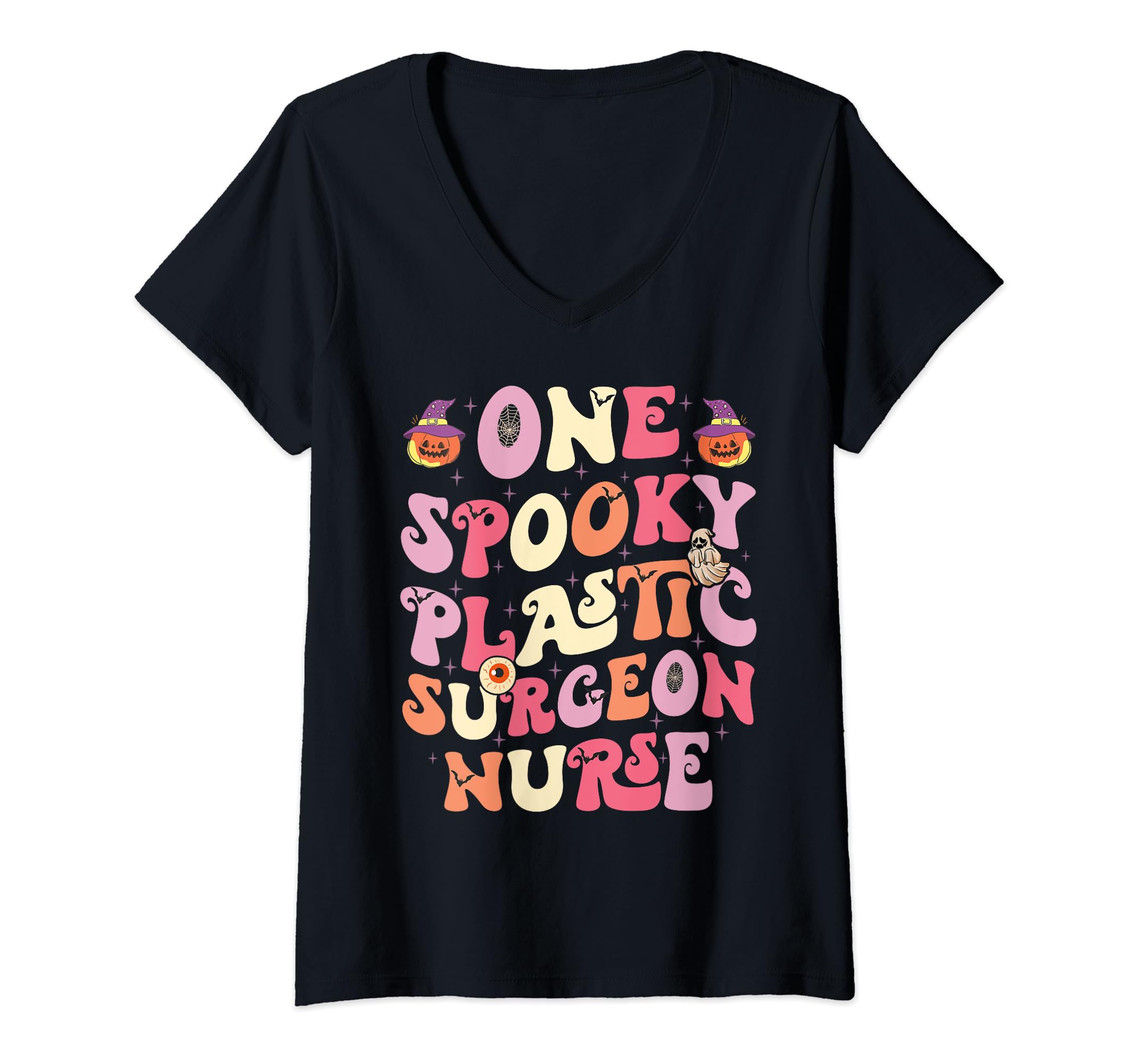 Groovy One Spooky Plastic Surgeon Nurse Retro Halloween V-Neck T-Shirt
