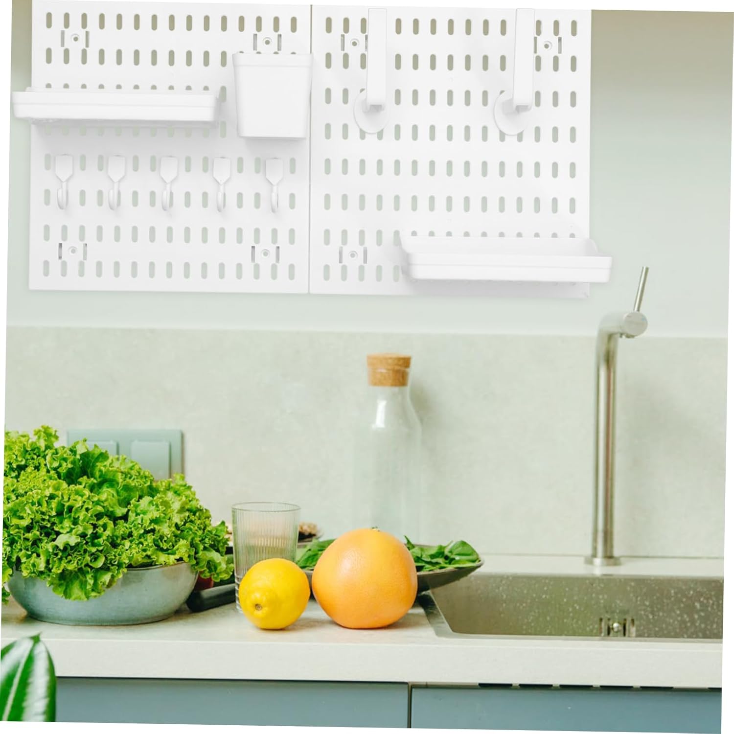 1set Wall Pegboard Organizer Hooks No-Drill Mounting Multi-Functional Storage for Kitchen Office and Bathroom Design Modern Finish