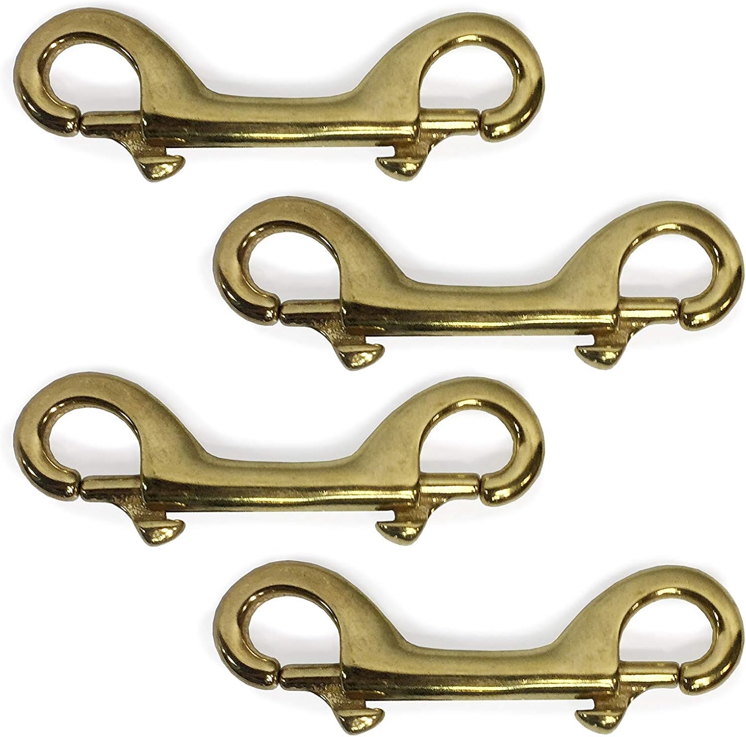 Quantity Four (4) - 4" Double Ended Brass Flagpole Snap Clip to Attach Flag to Halyard Rope or Connect Flags Together - 4" Double snap Clip Openings, Durable Brass Construction