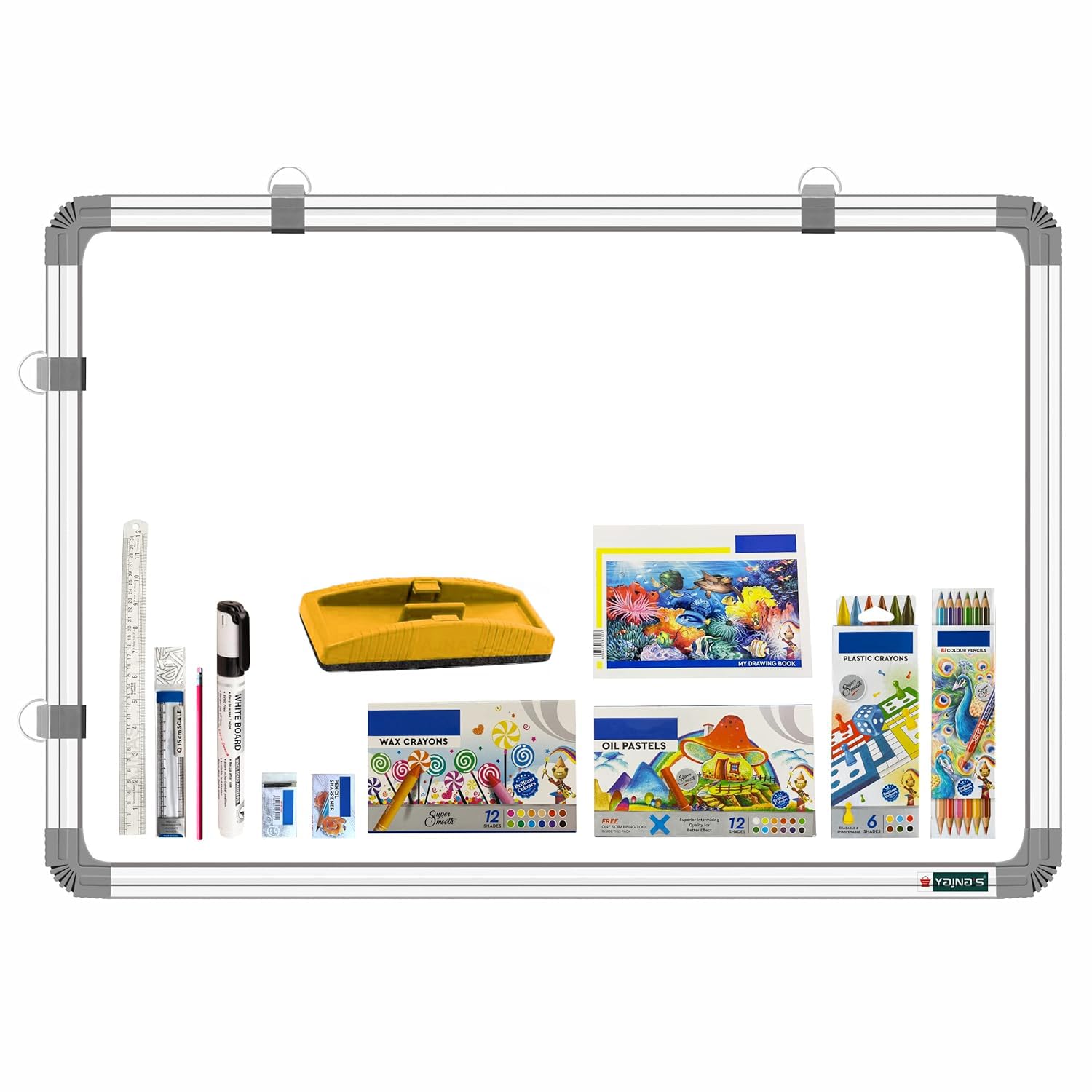 YAJNAS Non Magnetic 3x6 Feet Double Sided White Board and Chalk