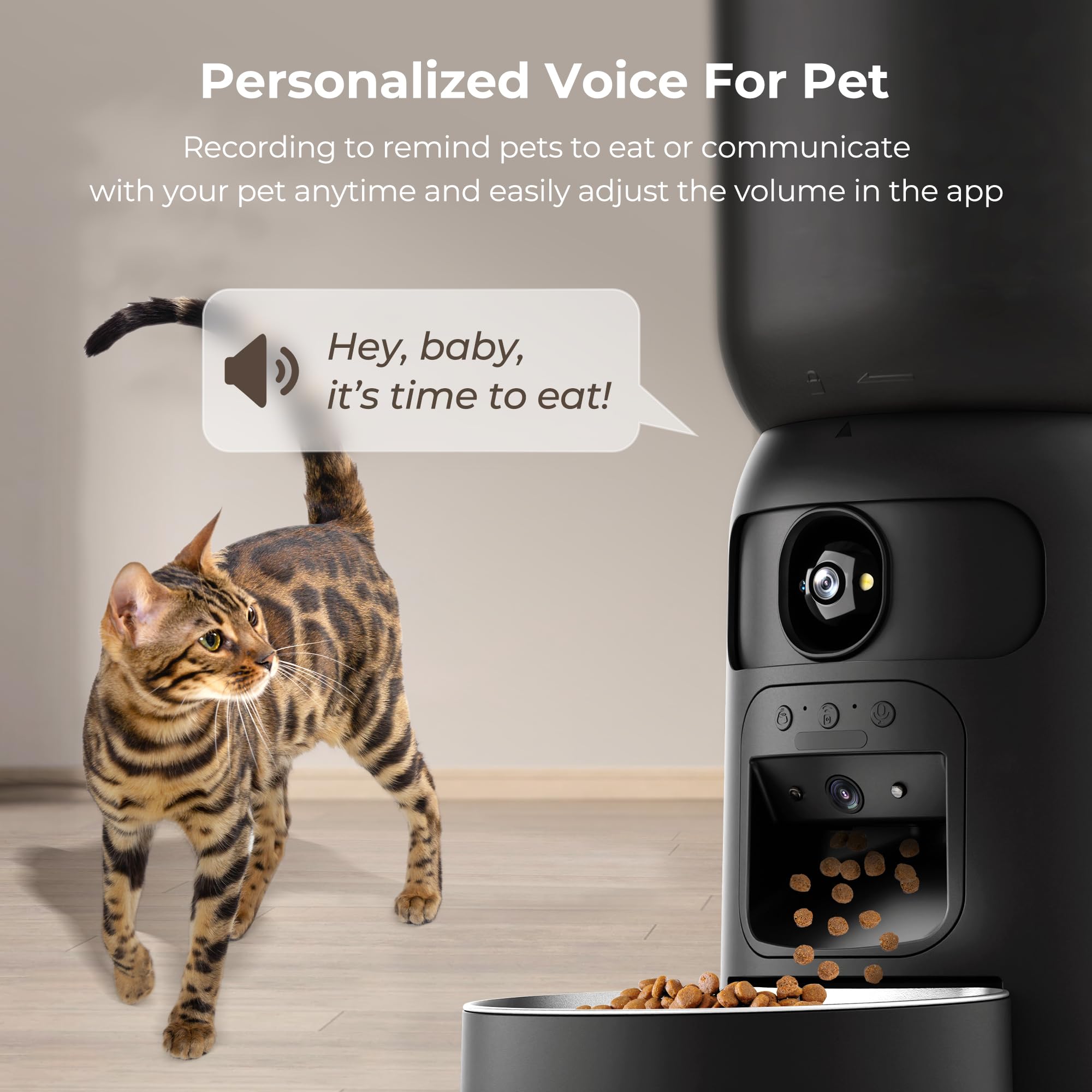PF4-6L Distributore Crocchette Gatto Automatico, WiFi Doppia Fotocamera - Visione Orientabile IA Monitoraggio Mobile, Ciotola In Acciaio Modalità Pasto Lento, Programmabile & Porzionato, Batteria di