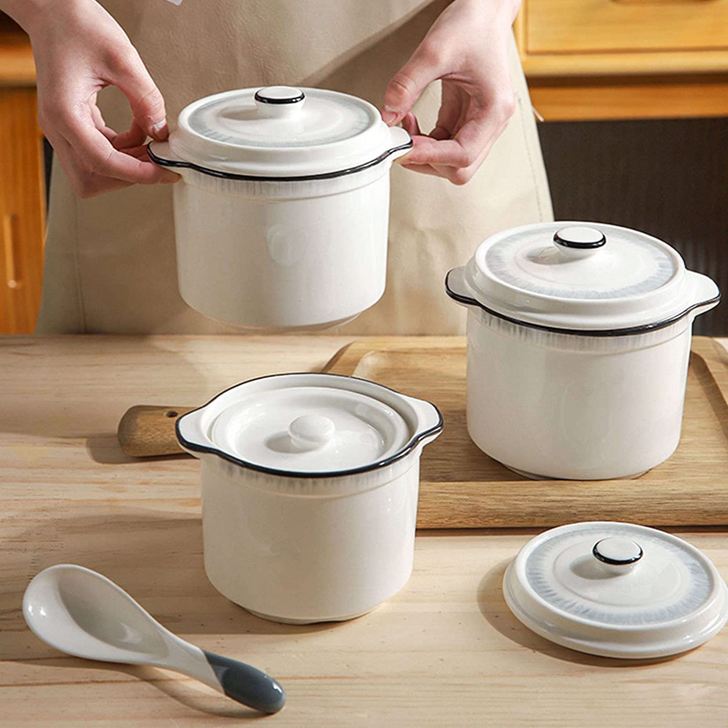 Bols à soupe en céramique, bols à petit-déjeuner, bols à nouilles, petit bol à soupe en céramique avec couvercle, bol à soupe à l'oignon français, passe au micro-ondes, petit bol à petit-déjeuner avec
