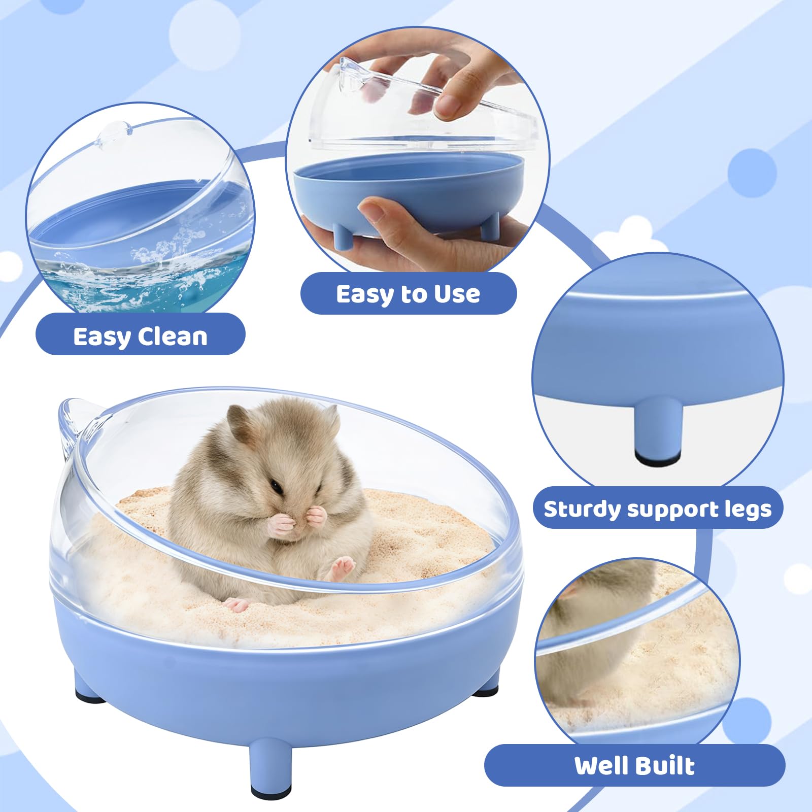 Radiella Blau Hamster Sandbad Set, 16.5 cm bañera para hámsters con Pala, Accesorios para hámsters en Caja de Arena, diseño de trípode con Bordes Redondeados, contenedor de plástico para Arena de — view 3