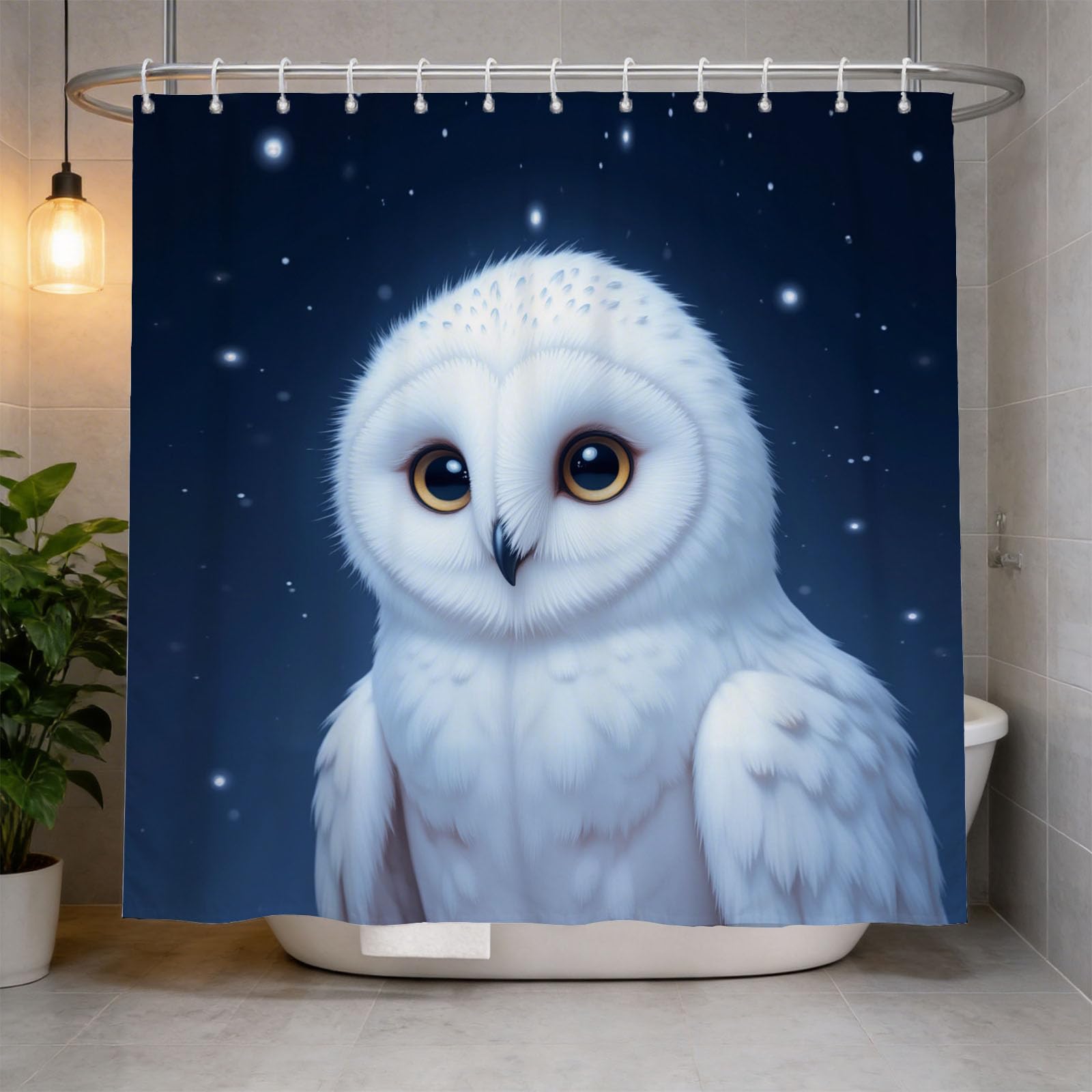 Hongduo 3D Owl Shower Curtain for Stalls Bathtubs Starry Bathroom Decor Shower Curtain Set Polyester Fabric Waterproof 200x200cm/79X79 Inch with Hooks