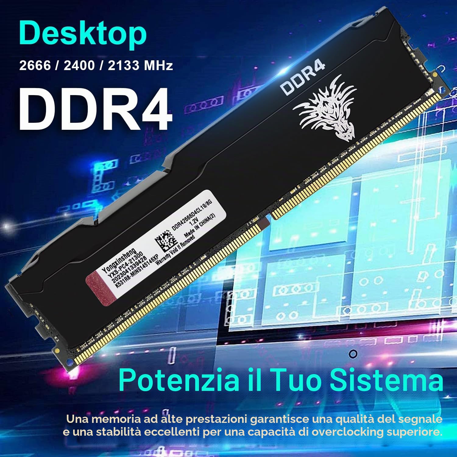 Yongxinsheng 2666MHz DDR4 8GB Desktop Ram PC4-21300 Dimm Non-ecc Unbuffered 1.2V 288-Pin CL19 PC Computer Memory Udimm Componenti Memoria Upgrade Module (Nero)