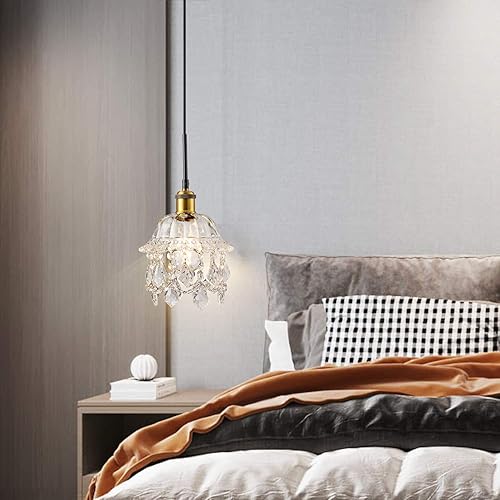 Miniatura 7 de Lámpara colgante vintage con enchufe de cristal con cable negro de 15 pies e interruptor de atenuación de encendidoapagado, mini candelabro para