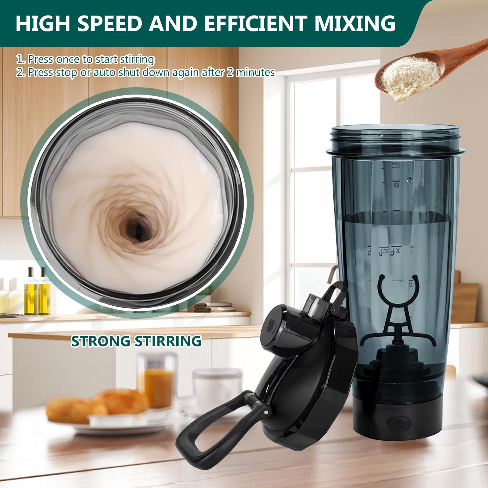 BORDEAG Frullatore Elettrico Ricaricabile USB 650ML Tritan Senza BPA Nero