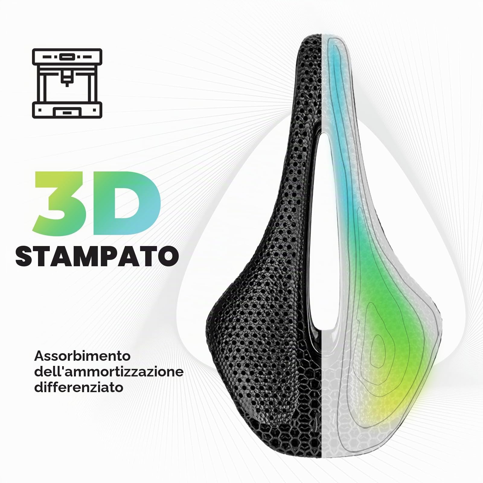 ROCKBROS Sella Bici da Corsa, Sellini per Biciclette da Strada, 3D Foro Superflow, Forma Curva, Fibra di Carbonio, Sella Leggera Comoda Traspirante per MTB, Nero