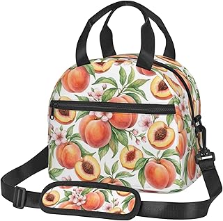 Fresh Peaches Lunch Bag with Adjustable Shoulder Strap for Women Men Reusable Lunch Box Leakproof Tote Bags Insulated Cooler for Work Travel Outdoor(9 x 5 x 7.8 Inches)