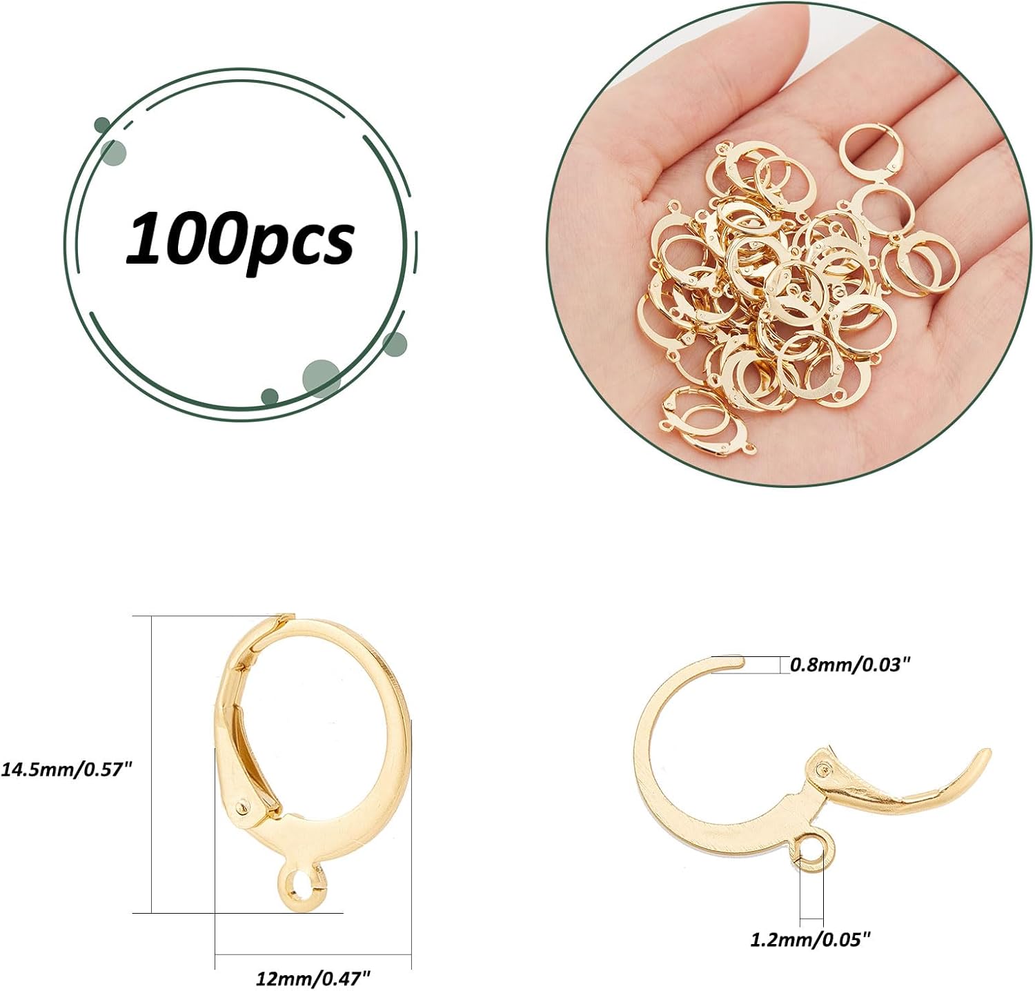 PH PandaHall 100 Pcs 24K Gold Plated Earring Hooks, 304 Stainless Steel Ear Wire Lever Back Earring Findings Golden Earwire with Open Loop for DIY Earring Jewelry Making,14.5x12x2mm - Image 2
