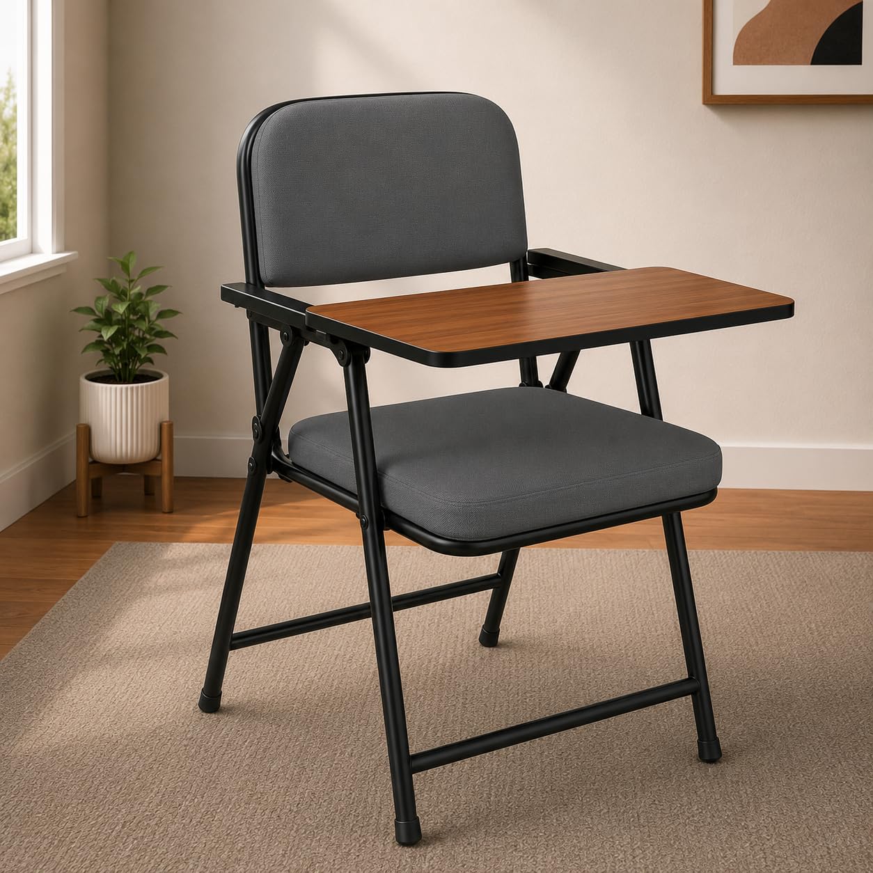 Scholar Multipurpose Folding Study Chair with Large Writing Pad, Back Cushion & Seat Pad Ideal for Writing and Reading, Space-Saving Design for Home, Office, and Dorm Rooms (Grey)-picture-11