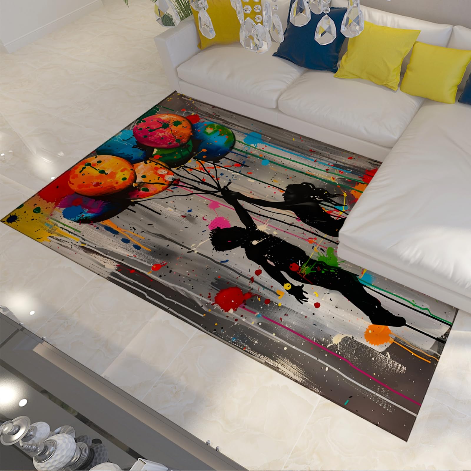 Tapis en peluche douce multicolore 150x240cm avec envers stable pour sol de salon
