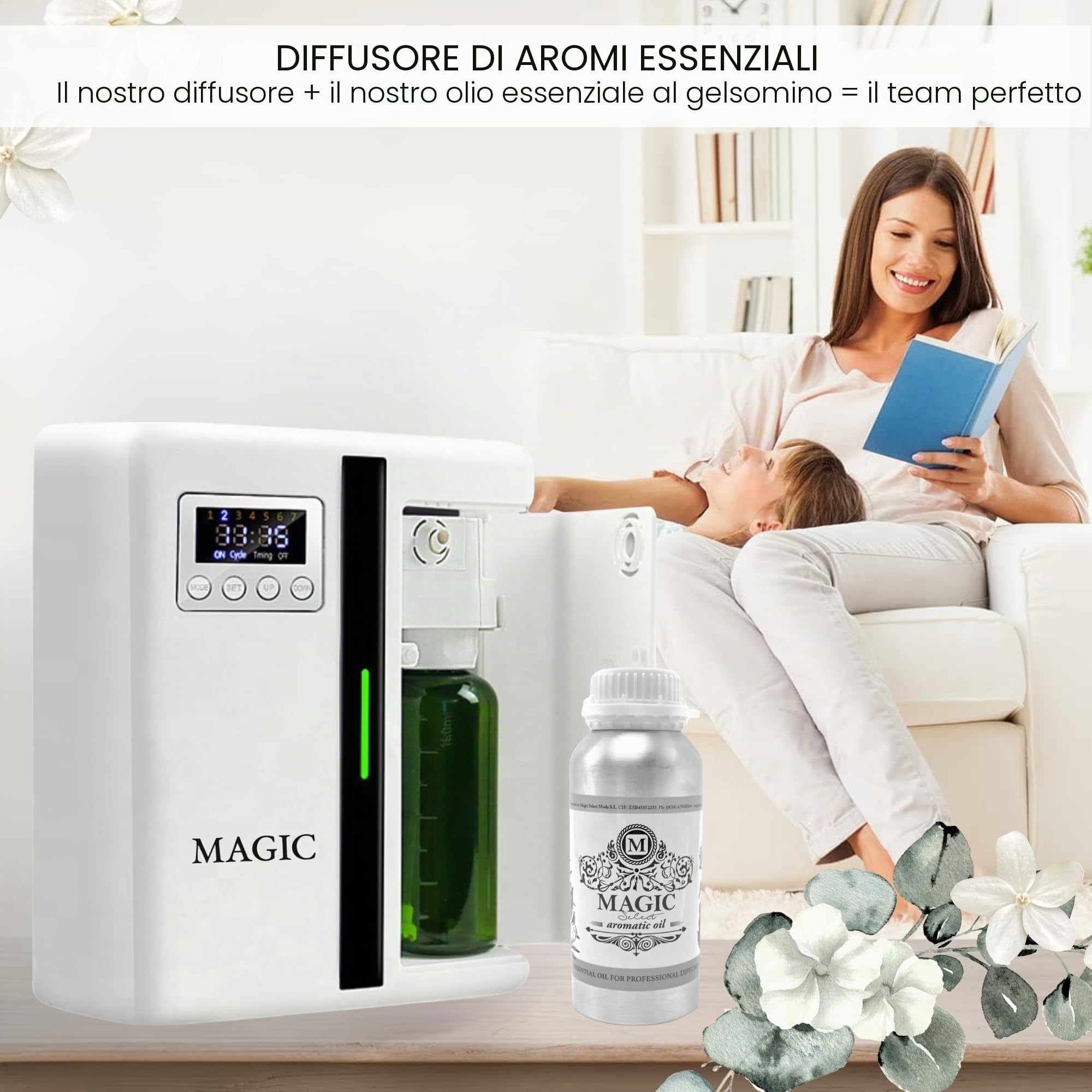 Diffusore di Olio Elettrico + Olio Essenziale 100 ml. Diffusore di fragranze professionale. Deodorante per ambienti marketing olfattivo per aromaterapia. Per superfici di 50-300 m².