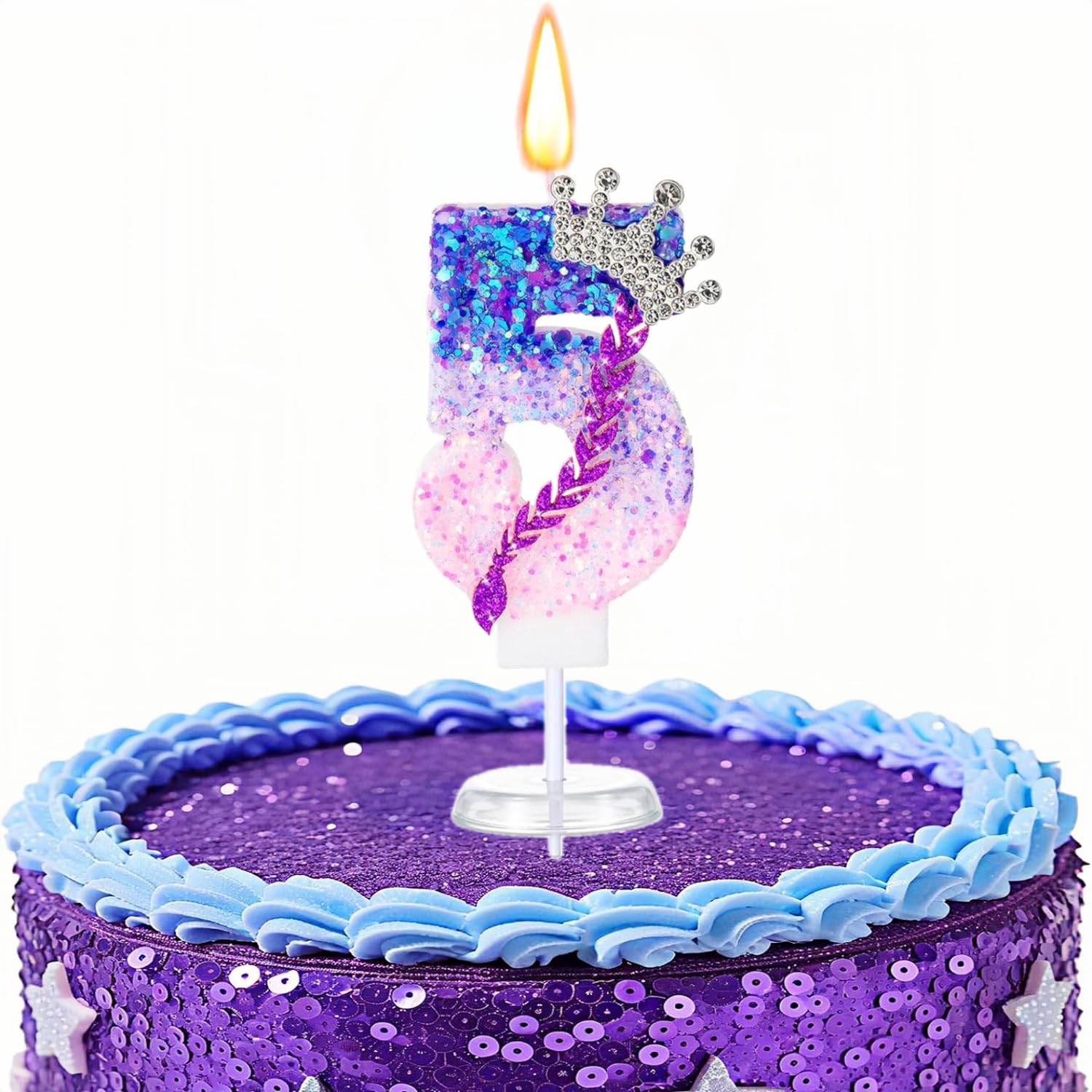 K pop Birthday Number Candles, Purple Pink Birthday Candles for Cake,Glitter Number Cake Topper with Sequins for Celebrating Anniversary Theme Decorations,Cartoon MusicThemed Party Supplies (Number 5) — image 1