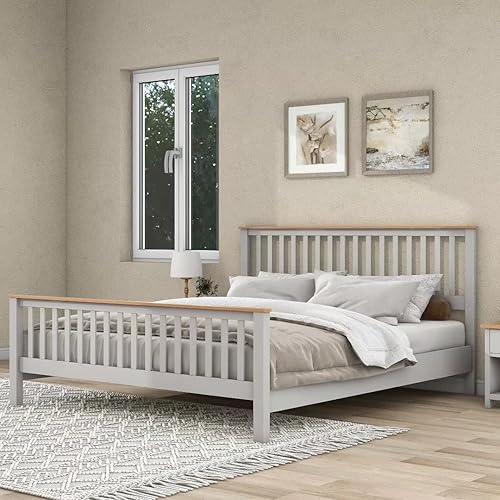 JINSVICO Cama de plataforma tamaño King con cabecera y estribo marco de cama de madera maciza con soporte de listones de madera cama de panel para disponible en Yaxa Guatemala