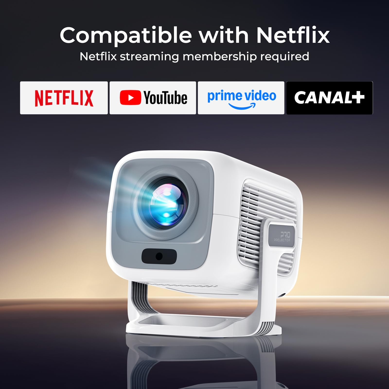 [Compatibile con Netflix & 1080P Nativo] Proiettore Smart Android 13 | Mini Proiettore con Supporto 4K, 800 ANSI Lumen, Messa a Fuoco e Correzione Automatica, iOS/HDMI/USB | LYNCAST