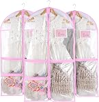 3pcs Sacs de danse transparents pour costumes de costumes manteaux avec fermeture éclair 38" Enfants pendaison rangement, pliables robes imperméables Protecteur de couverture avec ID Fente pour les concours de voyage de placard, Purple