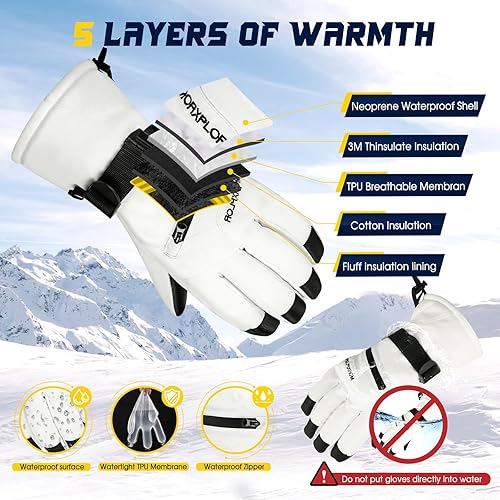 Miniatura 3 de MORXPLOR Guantes de nieve de esquí de invierno para hombres y mujeres, impermeables, resistentes al viento, para pantalla táctil, guantes de