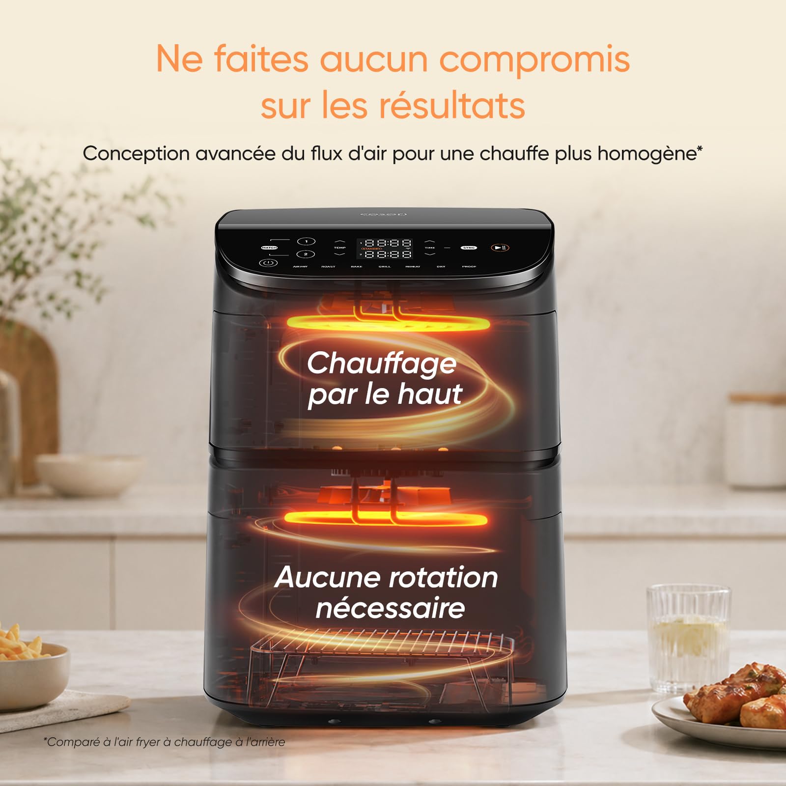 Cosori Air Fryer Turbo Tower 10,8L, 3 Niveaux Cuisson, 6-en-1 | Cuisson Homogène, Design compact, 41% Moins Large que les Double Airfryer Traditionneles, 19+ Recettes