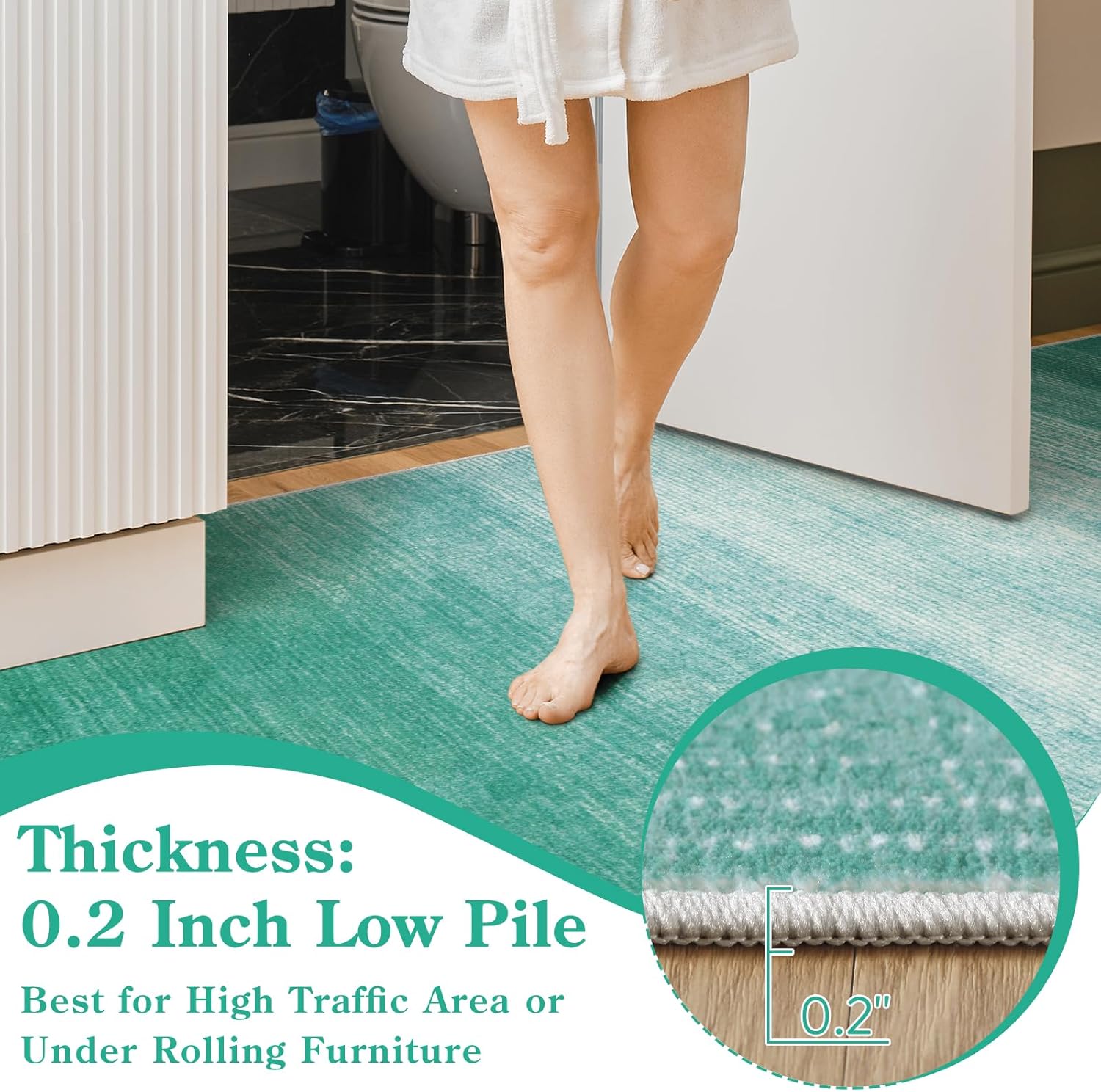 Wonnitar Teal Kitchen Runner Rugs 2x6 ft, Washable Modern Ombre Non-Slip Laundry Room Runner Rug, Abstract Bathroom Carpet Runner Low Pile Floor Carpet for Bedroom Doorway Entryway (Teal, 2'x6') - Image 6