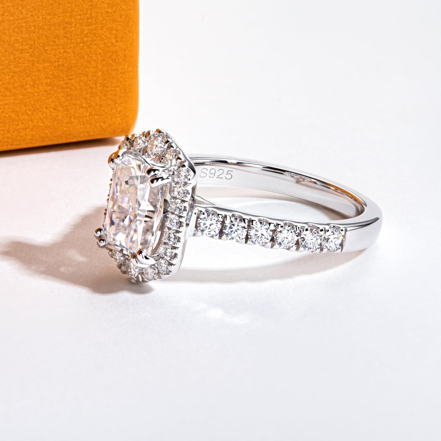 Moissanite Engagement Rings 2.524CTTW(2CT Center Stone) D Color VVS1 Clarity 925 Sterling Silver Princess Cut Halo Wedding Promise Anniversary Rings for Women with Certificate - Image 4