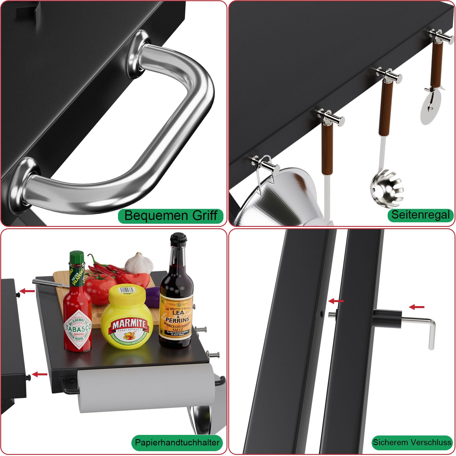 WELL GRILL Ständer Faltbarer Grillständer für Ninja Woodfire OG700 Series, BBQ Grilltisch Grillwagen mit Beistelltisch für Ninja Zubehör Elektrogrill OG701EU CI100EU CB350EU