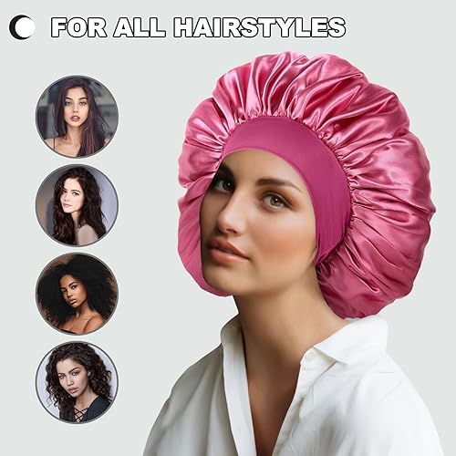 Miniatura 9 de Eatra - Gorro de satén grande para el cabello, gorro de seda de 17 pulgadas para dormir, gorro de seda jumbo para mujer, trenzas de cabello rizado,
